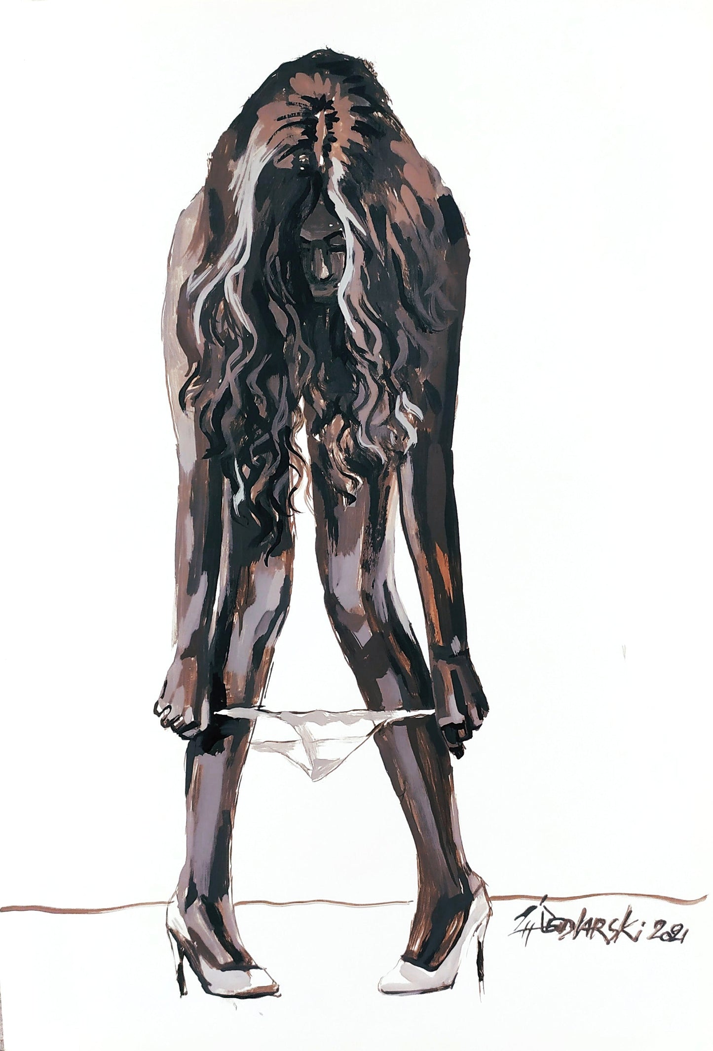 Pants Down 6 by Sedlarski – Acrylic on paper, 22 × 33 cm, unframed