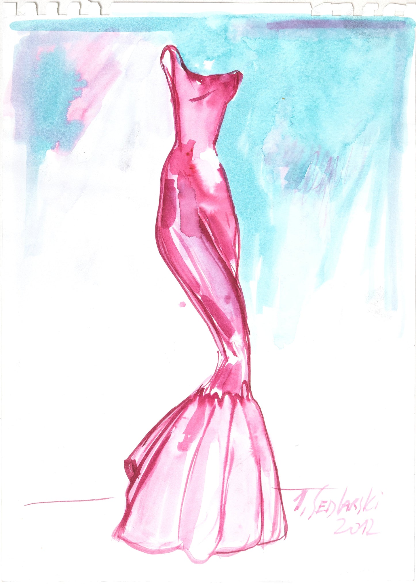 Study for a Dress 106 by Sedlarski – Acrylic on paper, 25 × 34.8 cm, unframed
