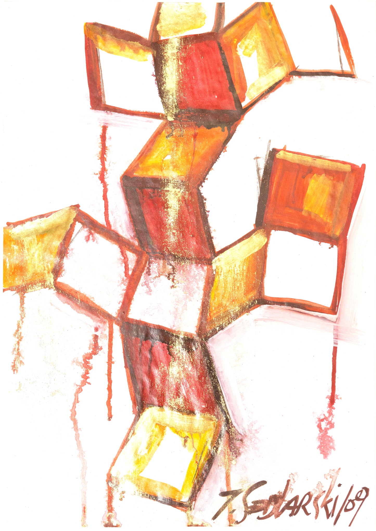 Mass in Motion 1 by Sedlarski – Acrylic on paper, 29.7 × 42 cm, 2024