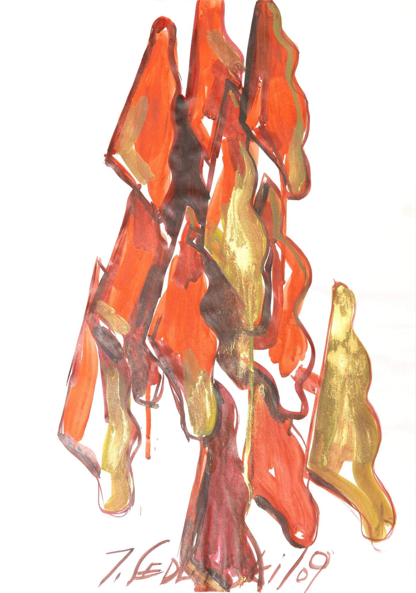 Mass in Motion 4 by Sedlarski – Acrylic on paper, 29.7 × 42 cm, 2024