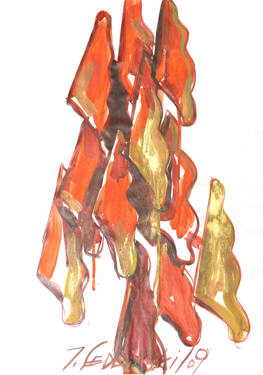 Mass in Motion 4 by Sedlarski – Acrylic on paper, 29.7 × 42 cm, 2024