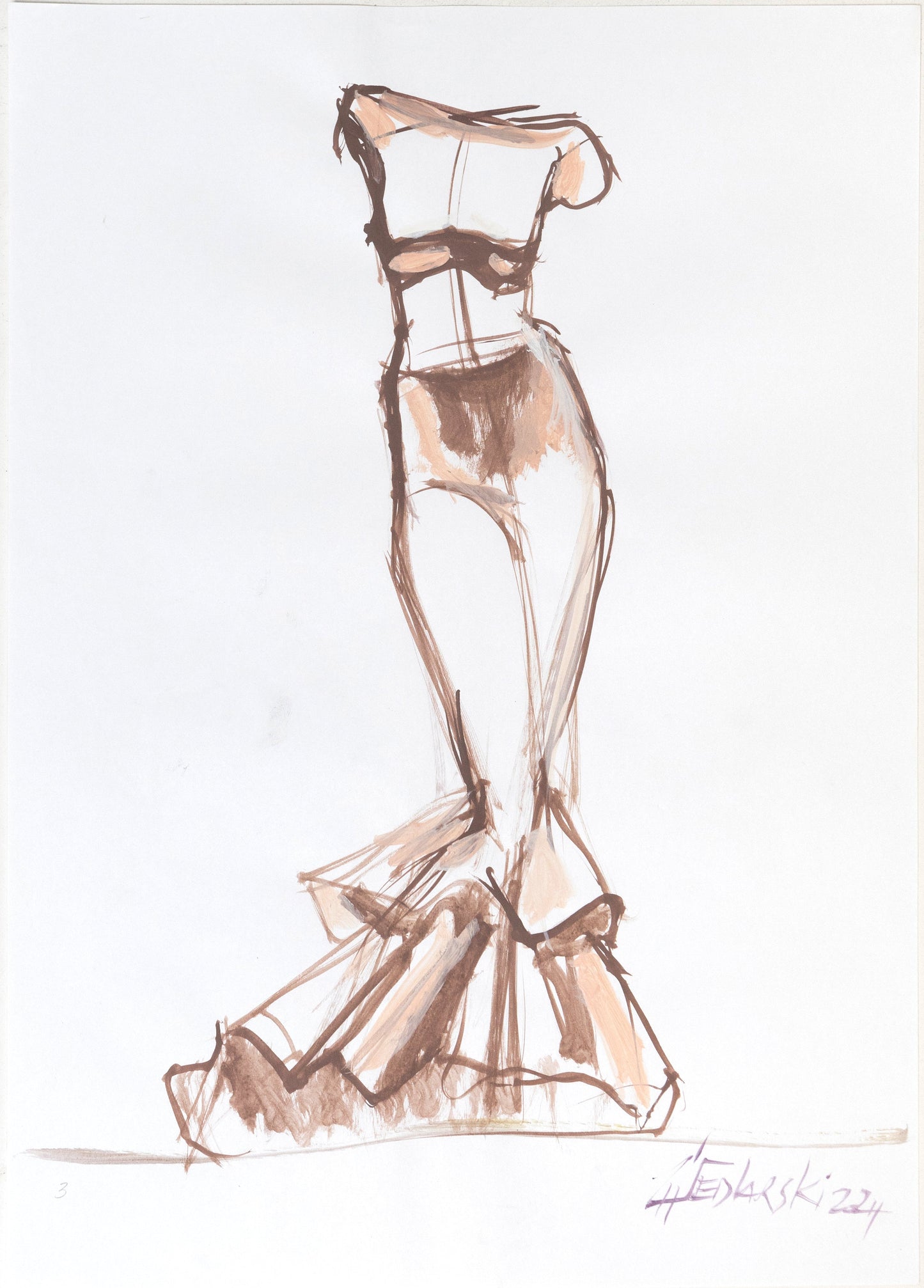 Mermaid Dress 2 by Sedlarski – Acrylic on paper, 29.7 × 42 cm, 2024