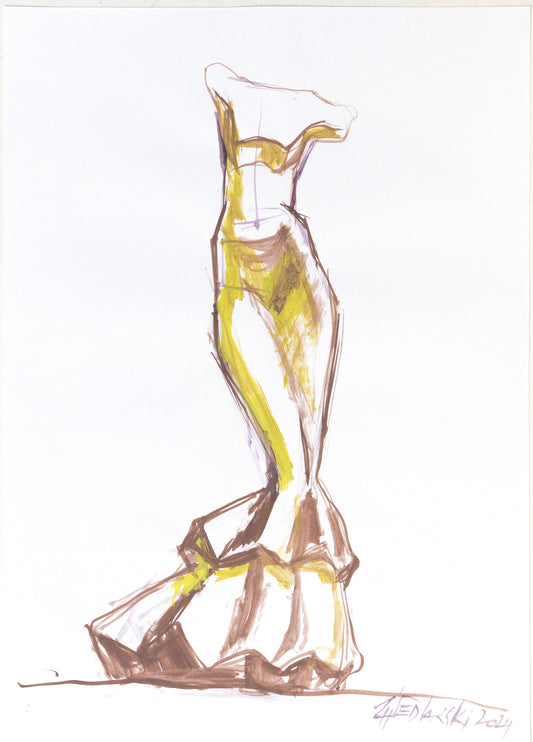 Mermaid Dress 1 by Sedlarski – Acrylic on paper, 29.7 × 42 cm, 2024