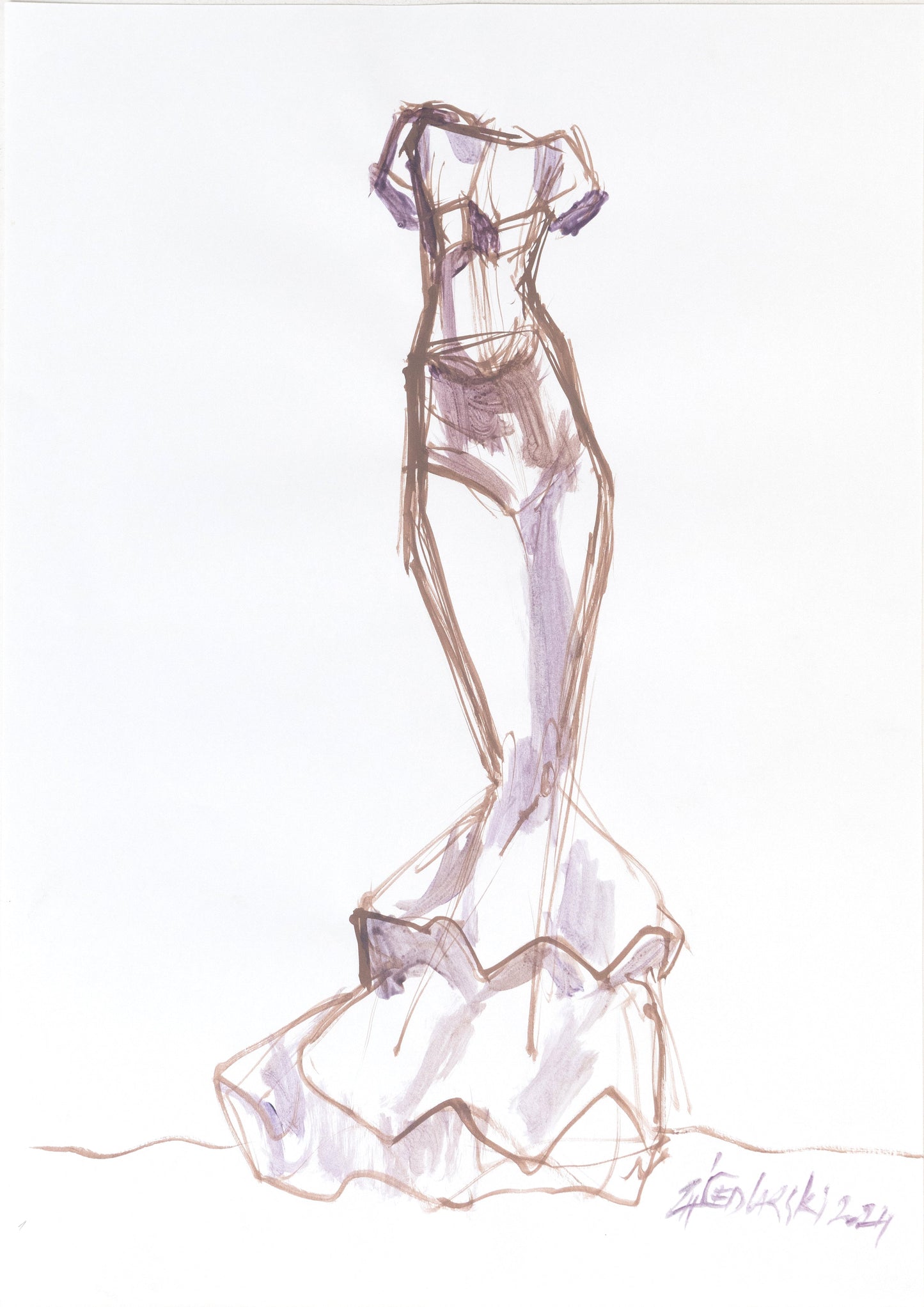 Mermaid Dress 3 by Sedlarski – Acrylic on paper, 29.7 × 42 cm, 2024