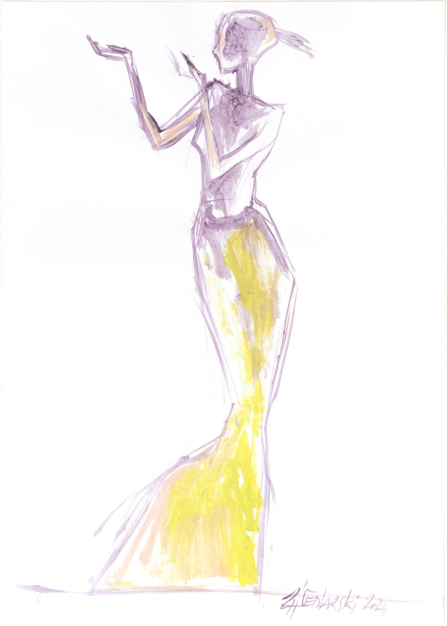 Mermaid Dress 5 by Sedlarski – Acrylic on paper, 29.7 × 42 cm, 2024