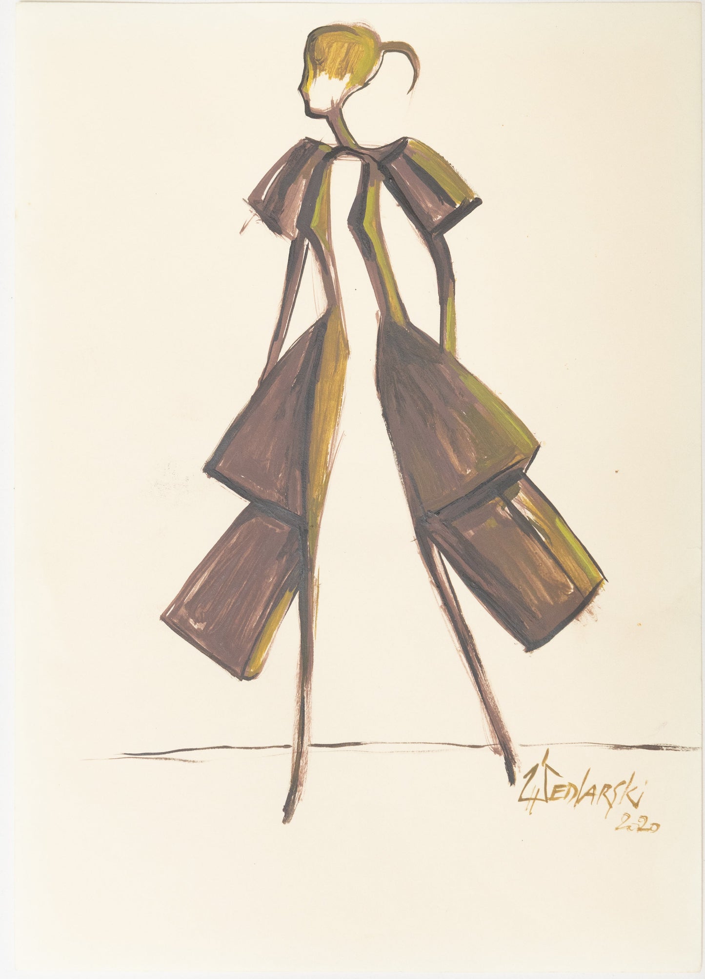 Study for a Dress 10 – Bold and elegant ink sketch by Sedlarski (2020) on A4 paper