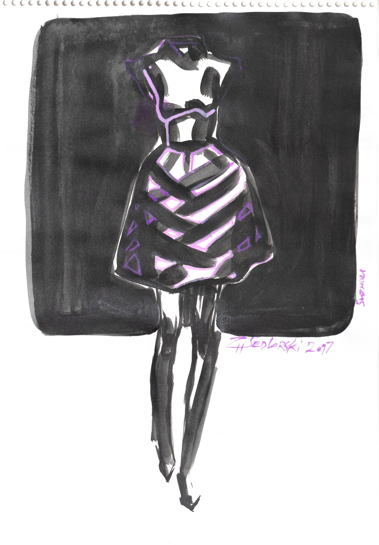 Study for a Dress 114 by Sedlarski – Gouache on paper, 22.1 × 31.8 cm, unframed