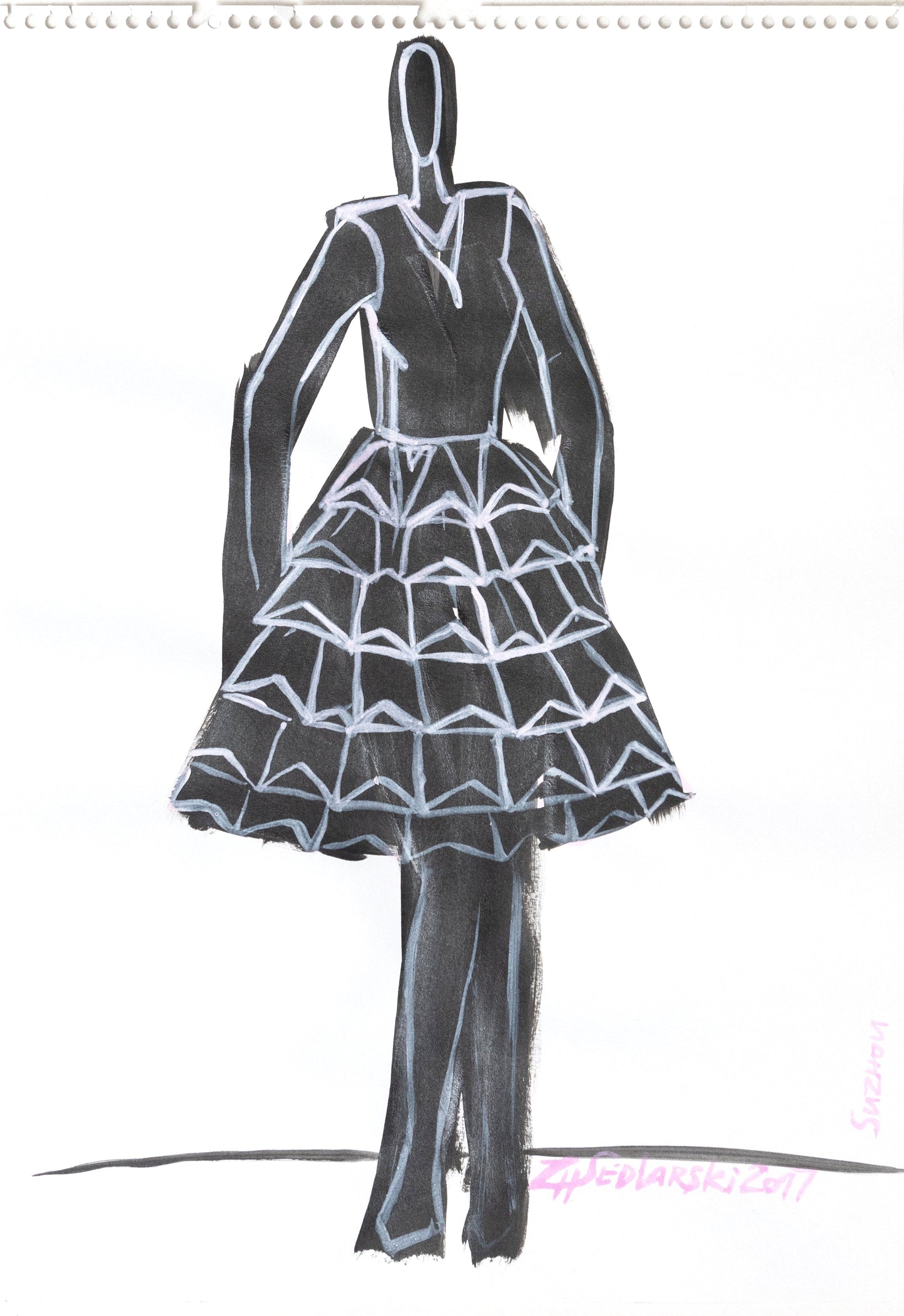 Study for a Dress 118 by Sedlarski – Gouache on paper, 22.1 × 31.8 cm, unframed