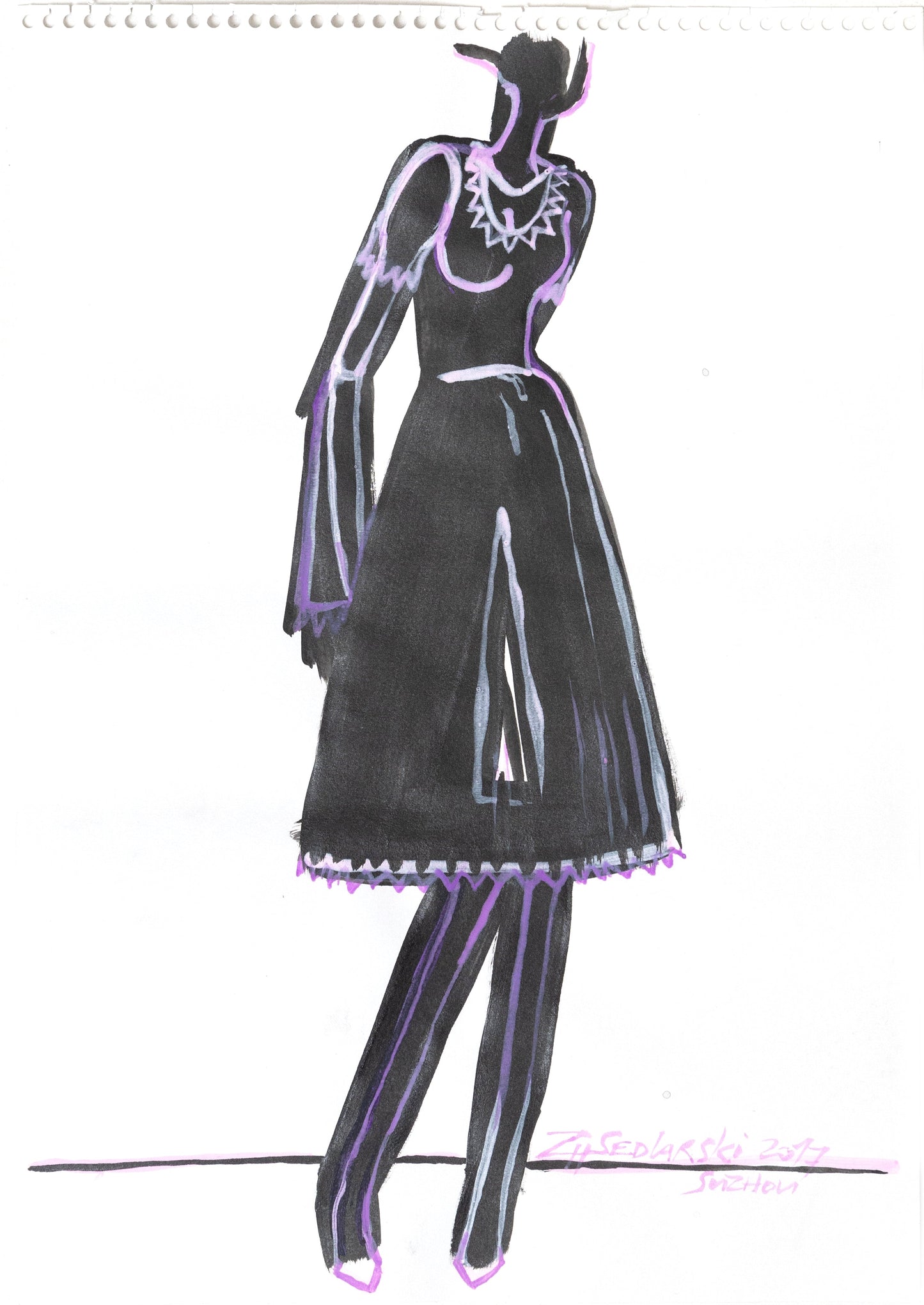 Study for a Dress 121 by Sedlarski – Gouache on paper, 22.1 × 31.8 cm, unframed