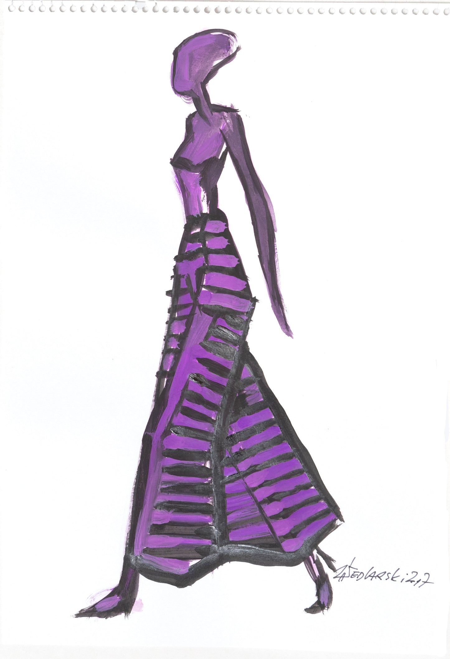 Study for a Dress 122 by Sedlarski – Gouache on paper, 22.1 × 31.8 cm, unframed