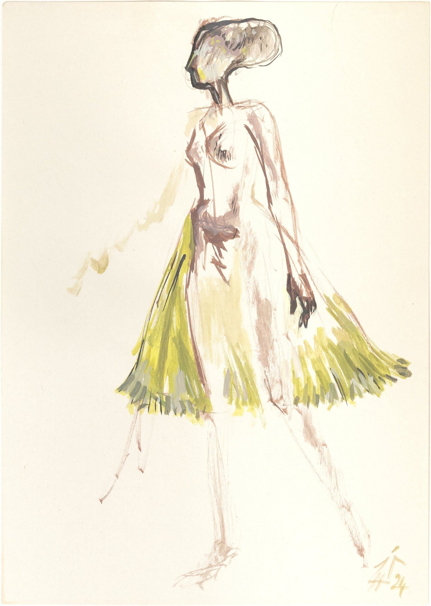 Study for a Dress 13 – Bold minimalist fashion drawing in watercolor and ink
