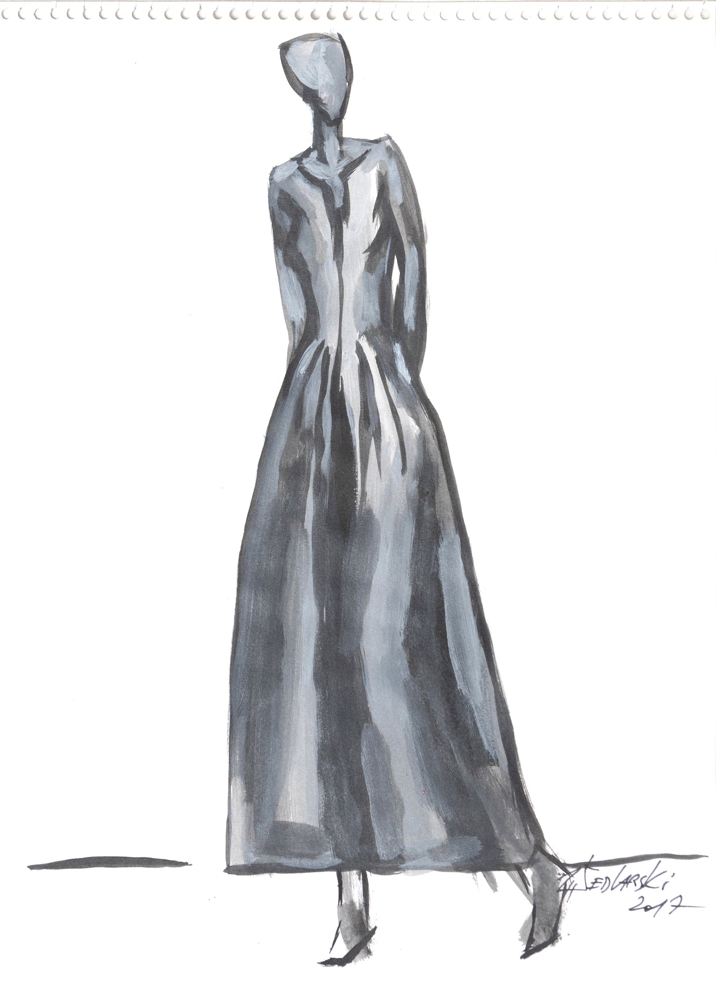 Study for a Dress 130 by Sedlarski – Gouache on paper, 22.1 × 31.8 cm, unframed