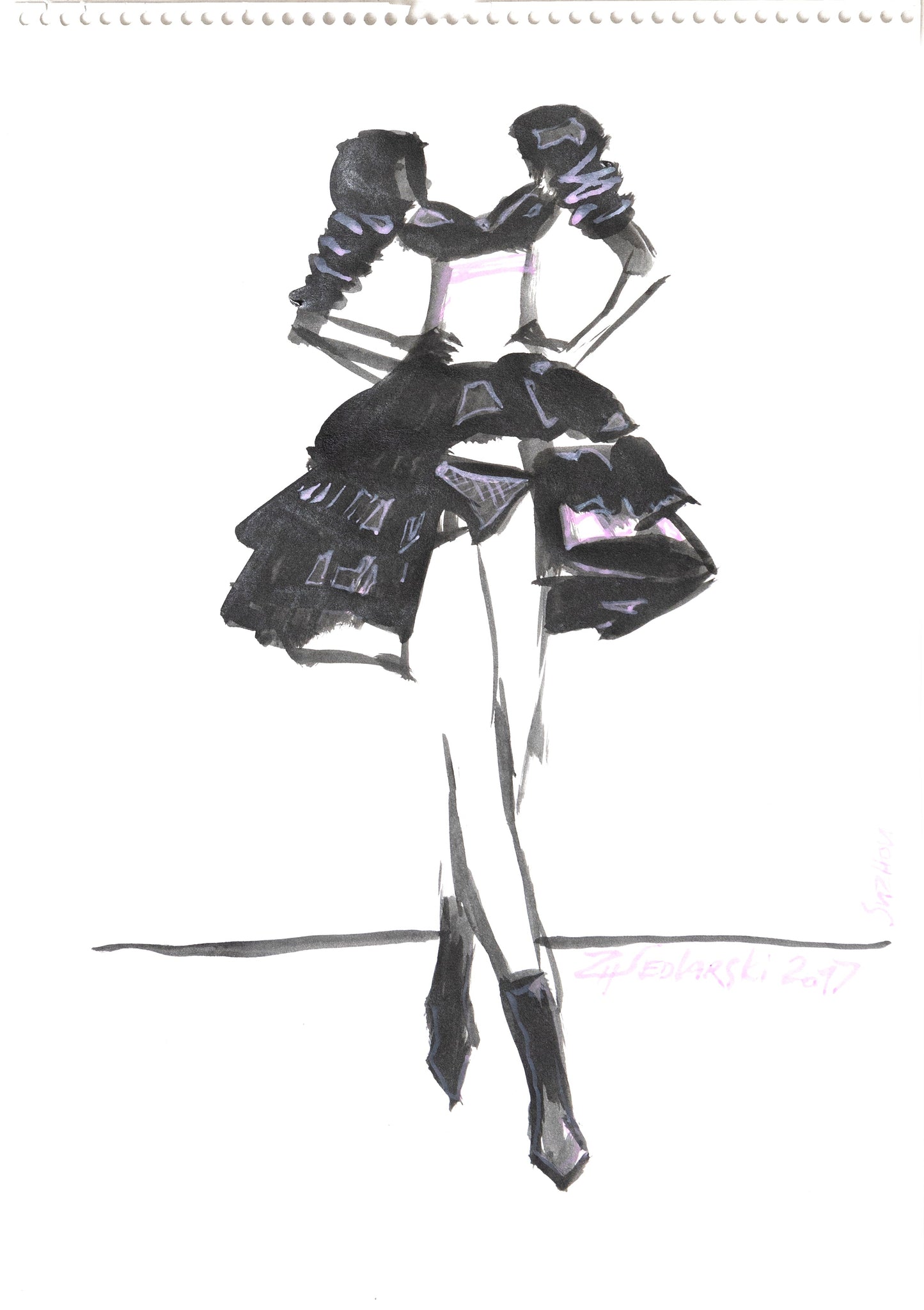 Study for a Dress 131 by Sedlarski – Gouache on paper, 22.1 × 31.8 cm, unframed