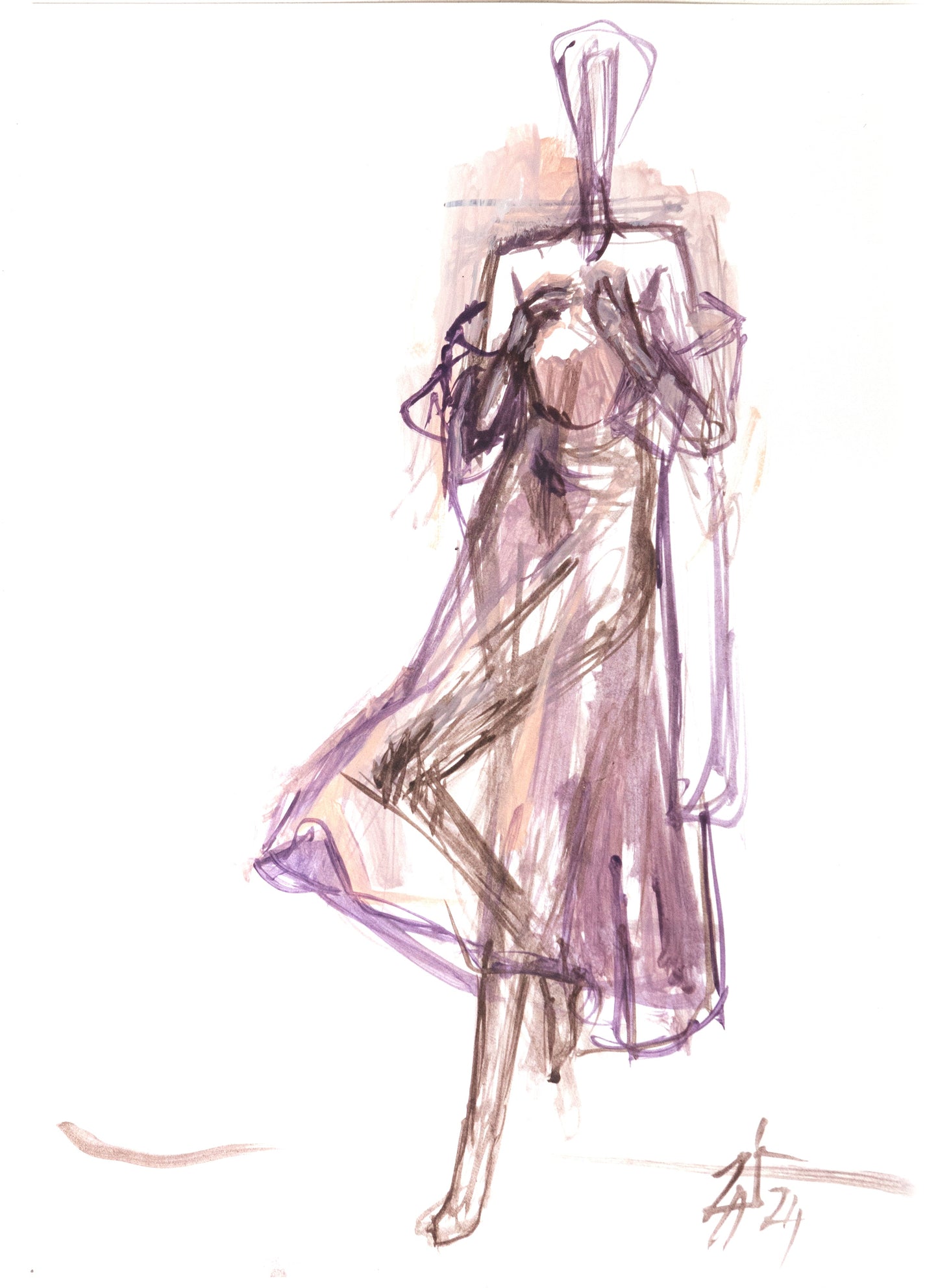 Study for a Dress 134 by Sedlarski – Acrylic on paper, 21 × 29.6 cm, unframed