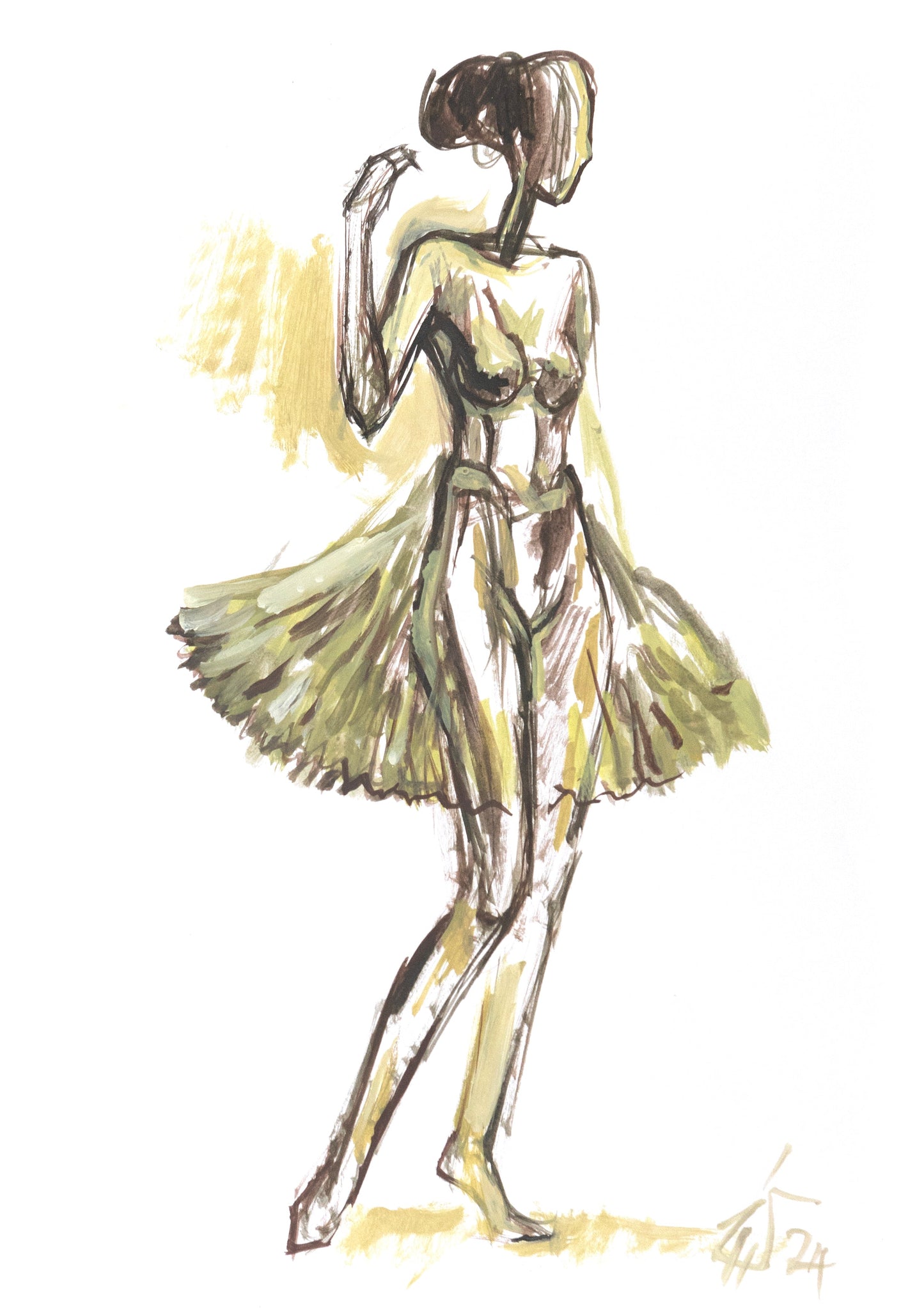 Study for a Dress 135 by Sedlarski – Acrylic on paper, 21 × 29.6 cm, unframed