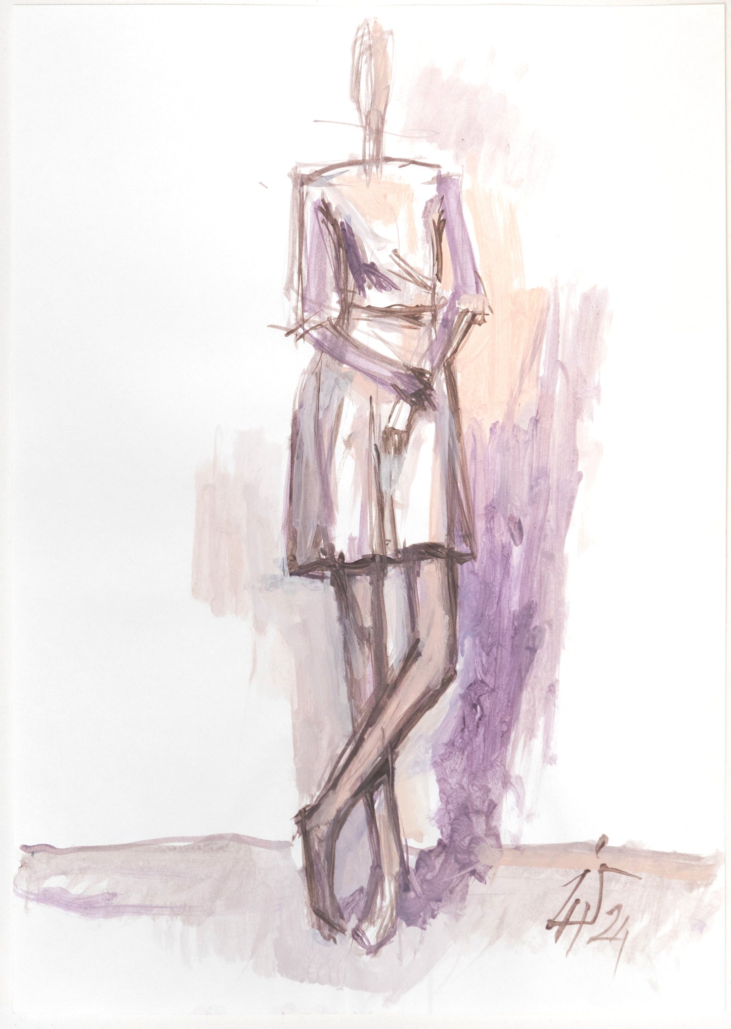 Study for a Dress 138 by Sedlarski – Acrylic on paper, 21 × 29.6 cm, unframed