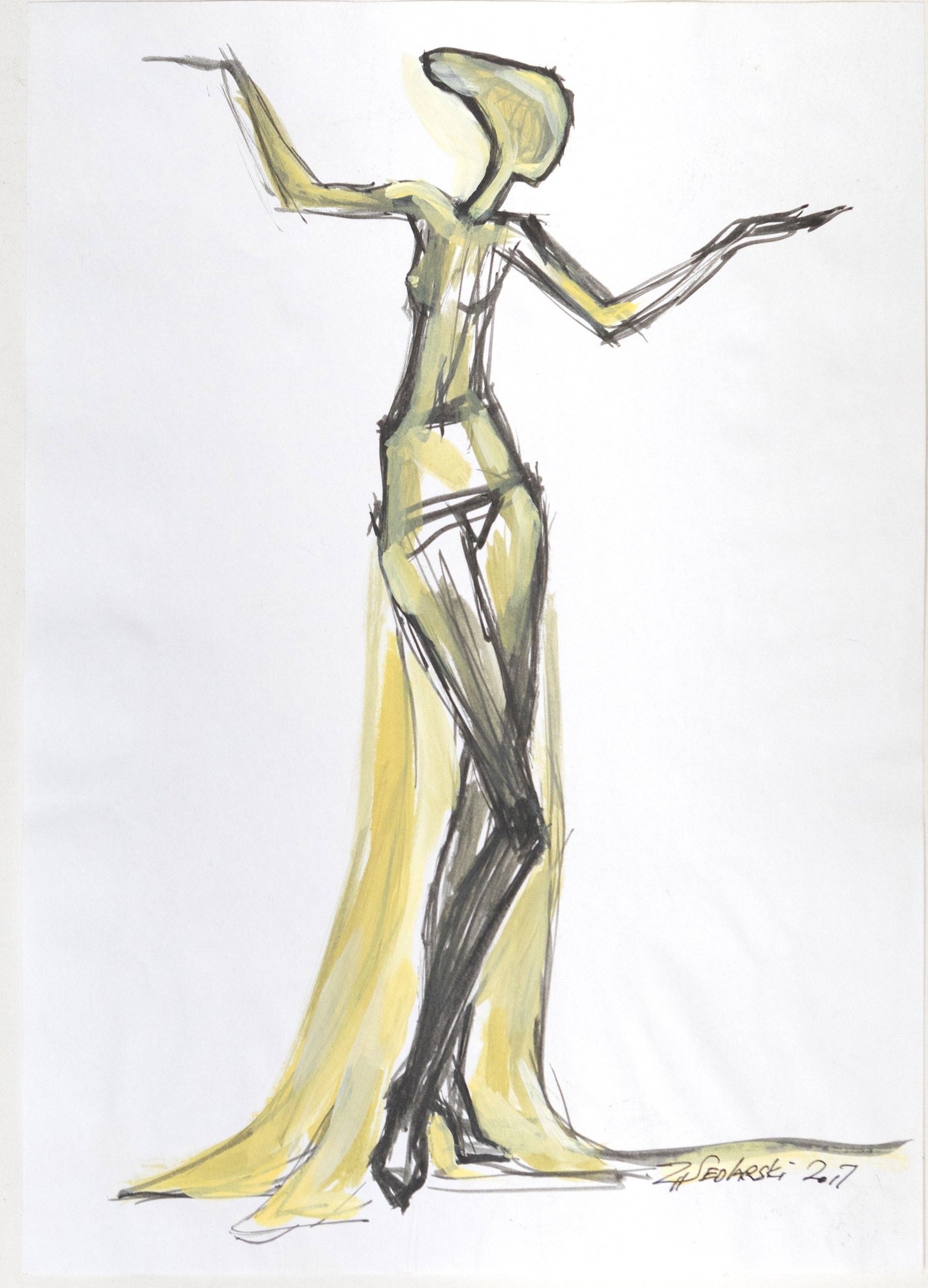 Study for a Dress 17 – Acrylic artwork by Sedlarski (2017), 21 × 29.6 cm