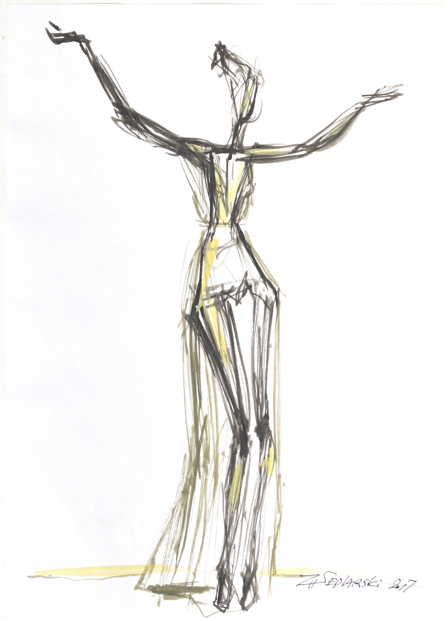 Study for a Dress 22 – Fashion artwork by Sedlarski, acrylic on paper, 2017