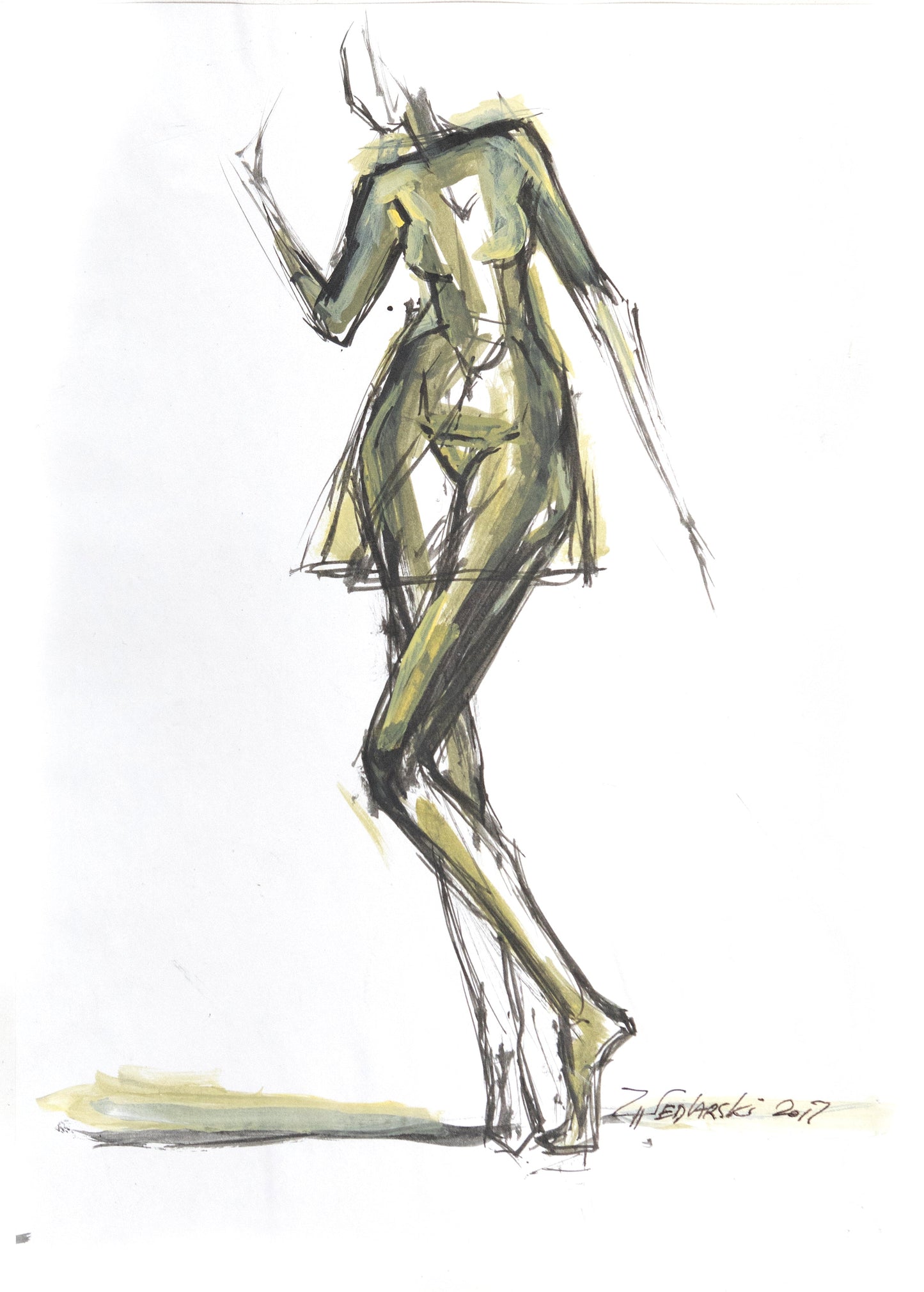 Study for a Dress 23 – Acrylic fashion sketch by Sedlarski, 2017