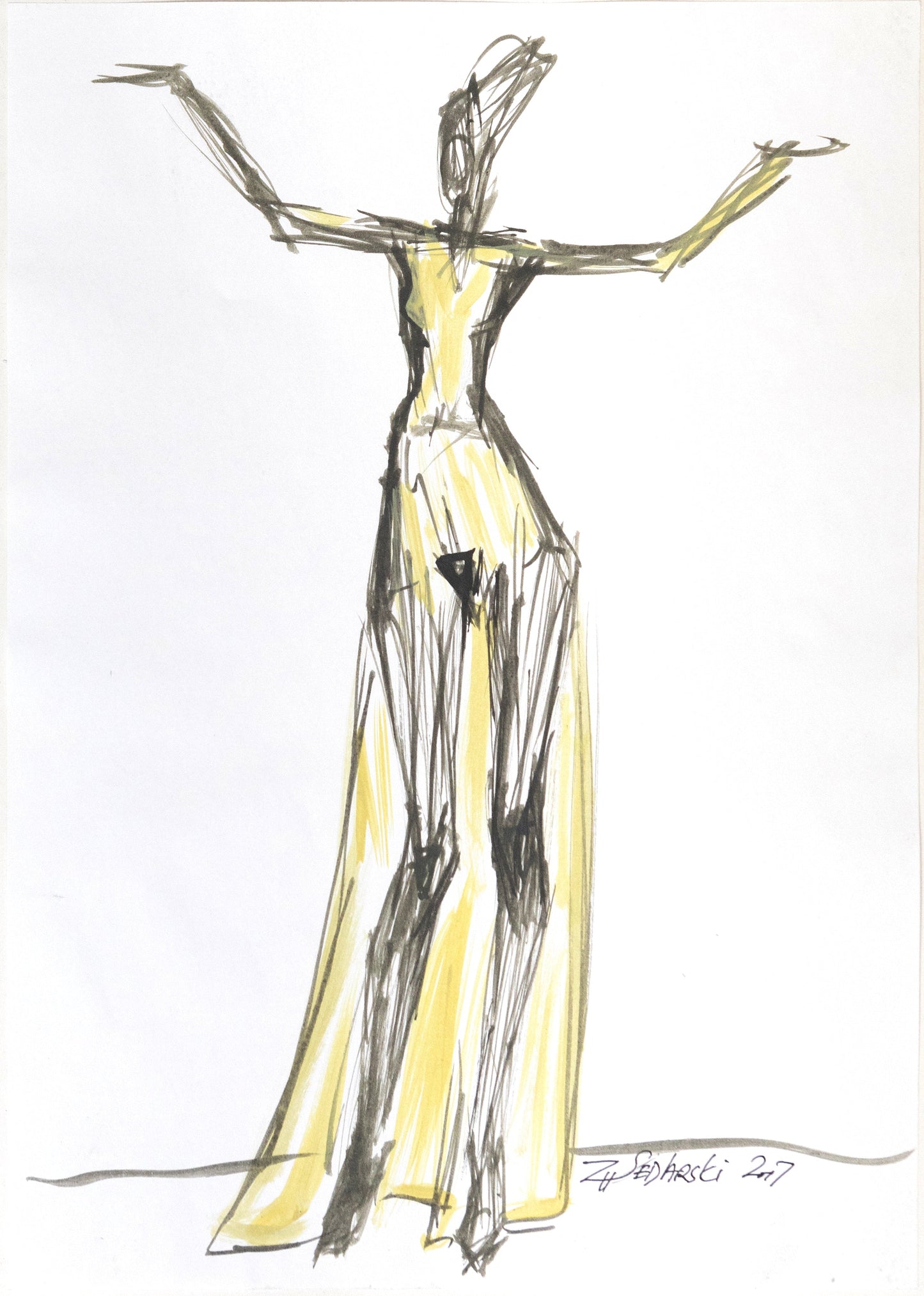 Study for a Dress 25 – Original fashion sketch by Sedlarski in acrylic