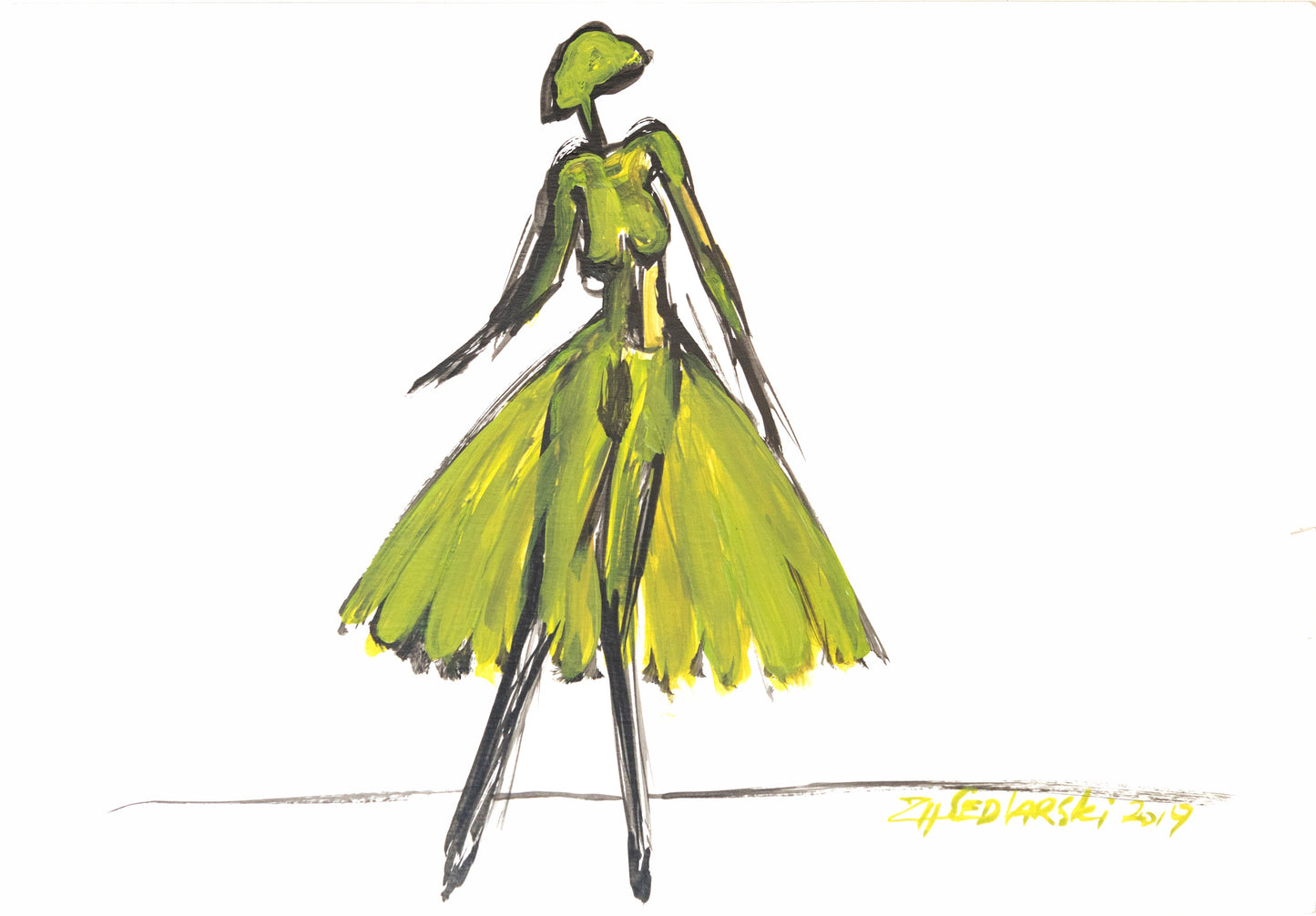 Study for a Dress 30 by Sedlarski – Acrylic on paper, 23×33 cm, unframed