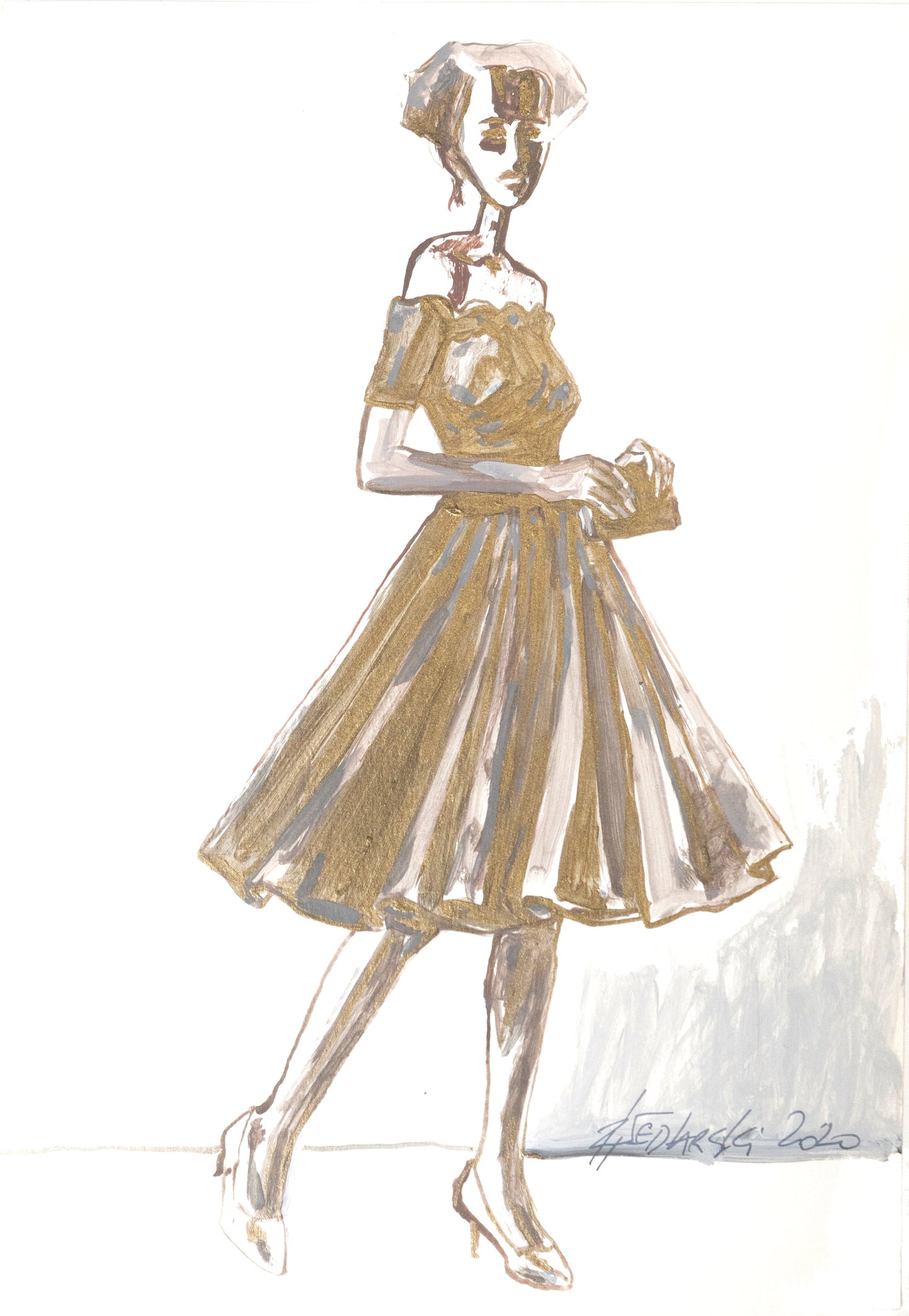 Study for a Dress 34 by Sedlarski – Acrylic on paper, 23×33 cm, unframed