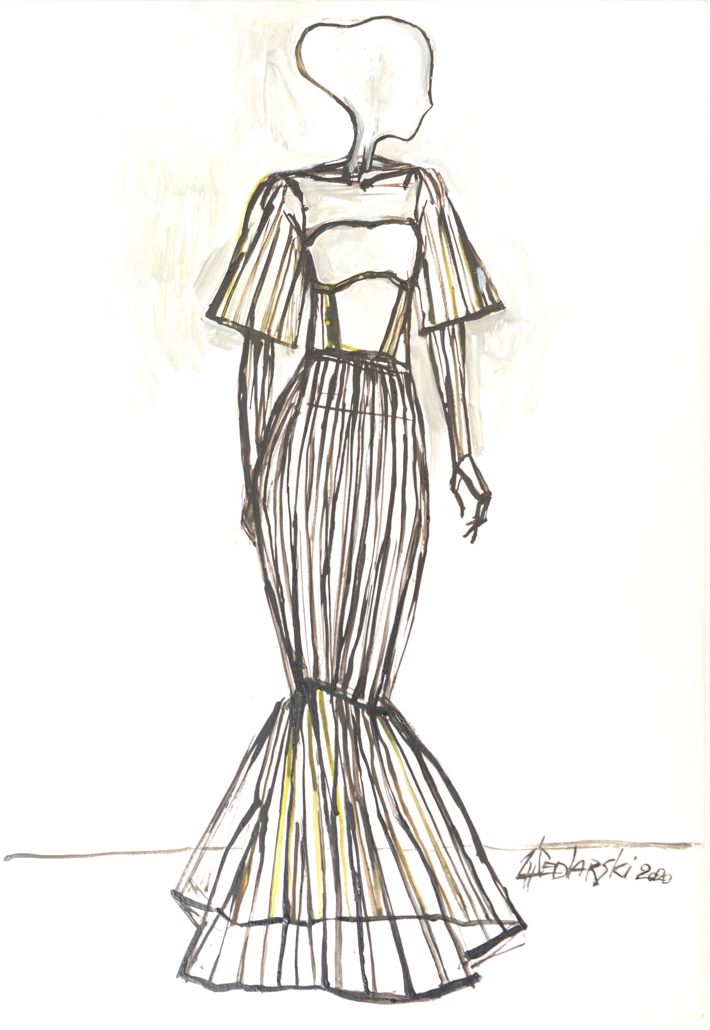 Study for a Dress 35 by Sedlarski – Acrylic on paper, 23×33 cm, unframed