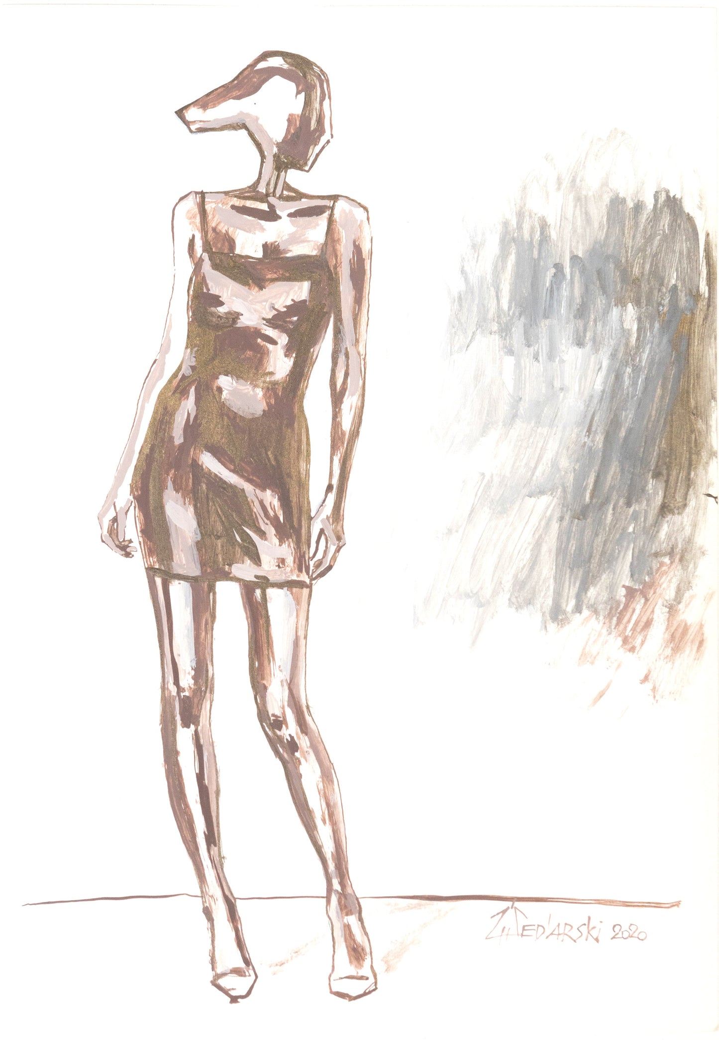 Study for a Dress 37 by Sedlarski – Acrylic on paper, 23×33 cm, unframed