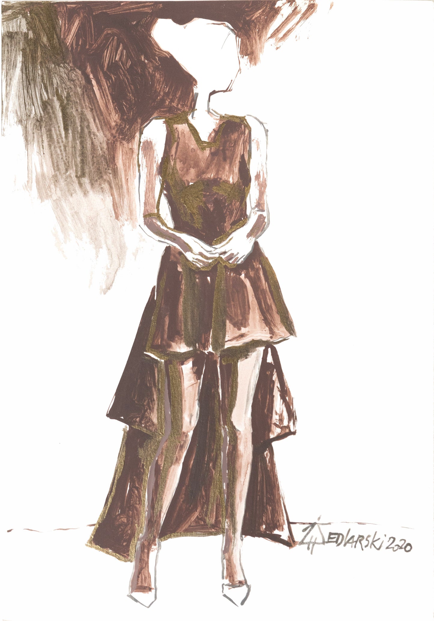 Study for a Dress 38 by Sedlarski – Acrylic on paper, 23×33 cm, unframed