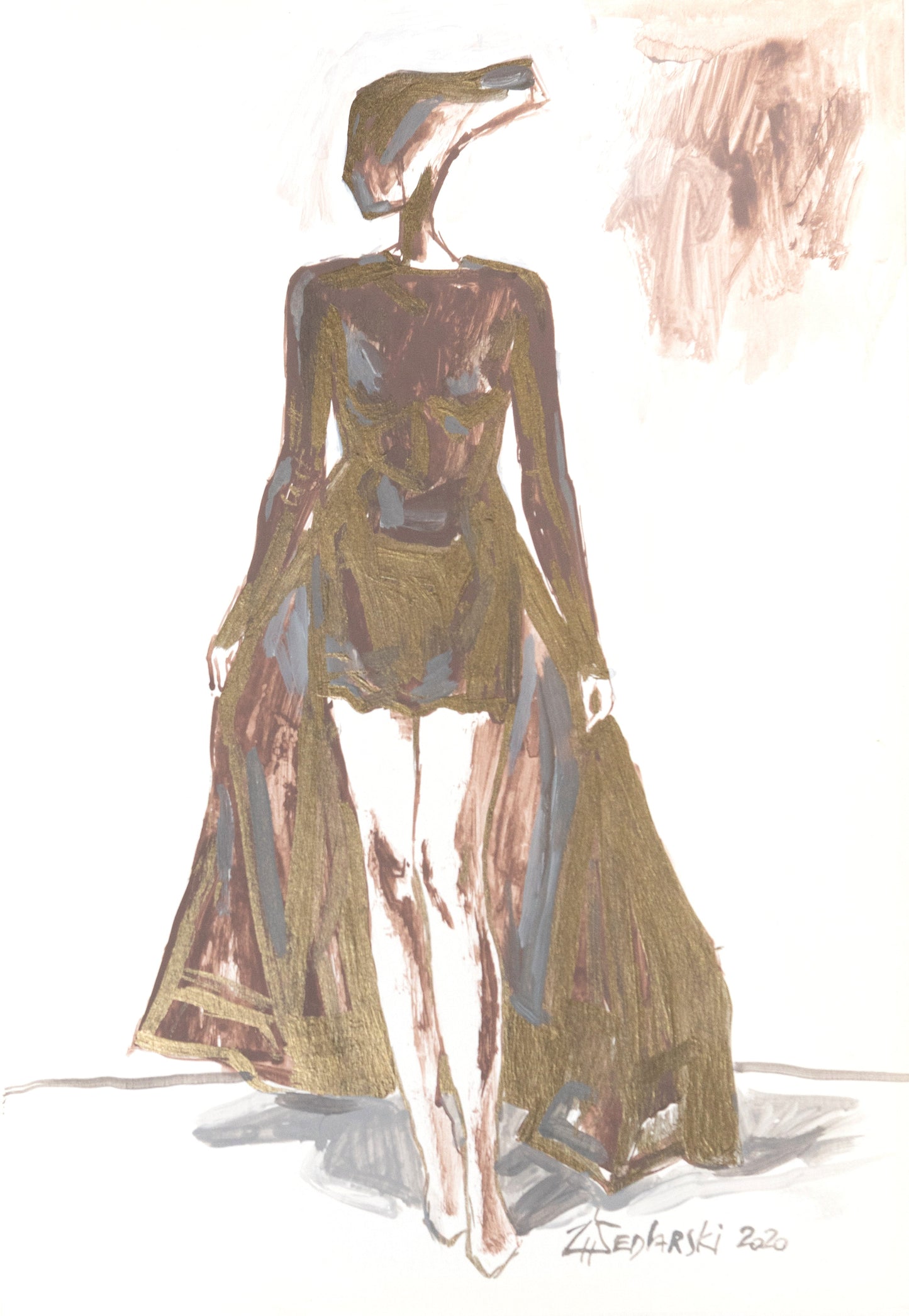 Study for a Dress 39 by Sedlarski – Acrylic on paper, 23×33 cm, unframed