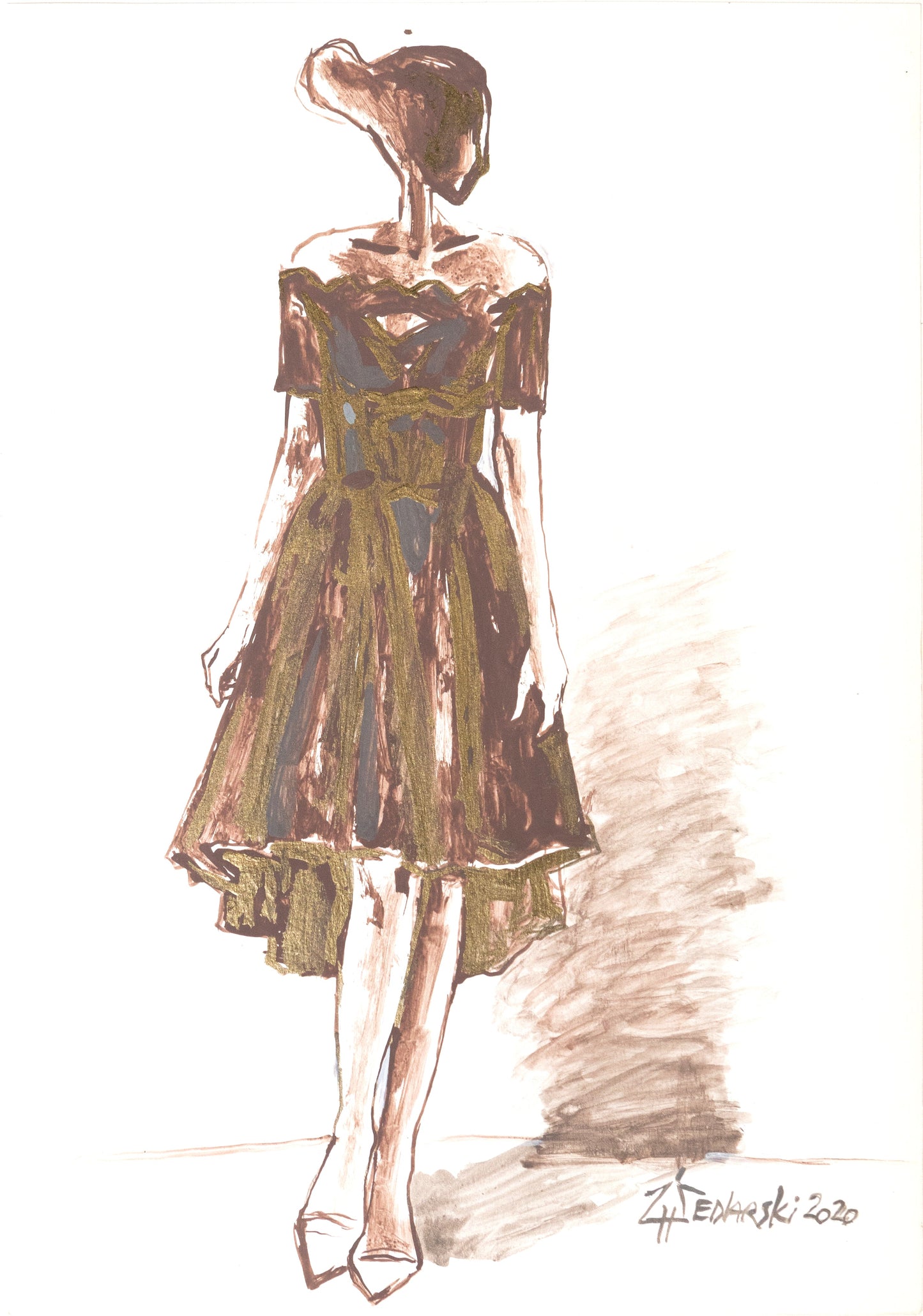 Study for a Dress 40 by Sedlarski – Acrylic on paper, 23×33 cm, unframed