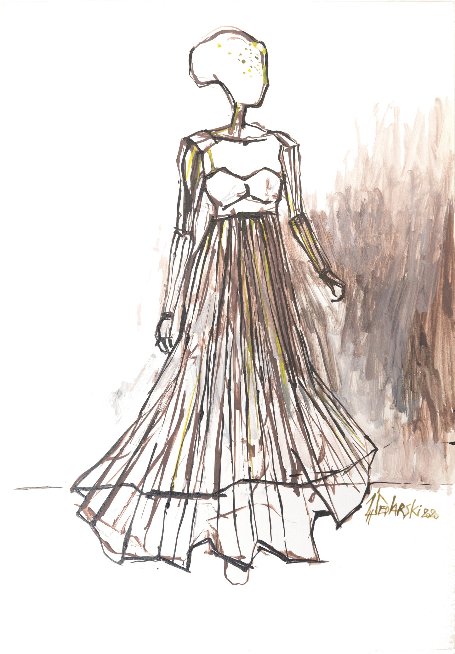 Study for a Dress 43 by Sedlarski – Acrylic on paper, 23×33 cm, unframed