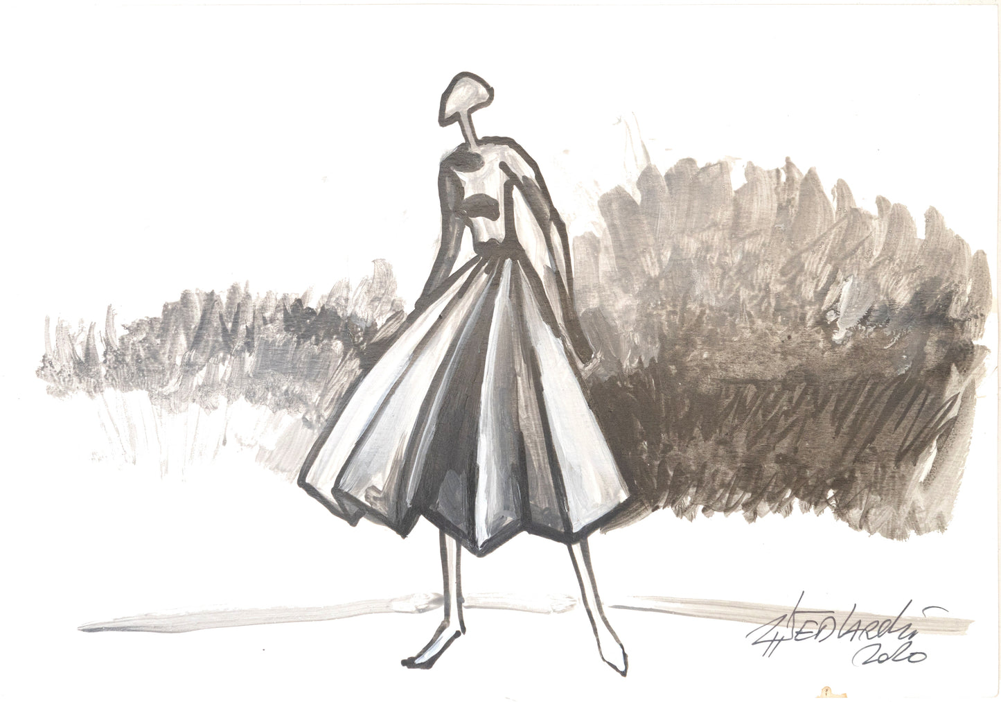 Study for a Dress 44 by Sedlarski – Acrylic on paper, 23×33 cm, unframed