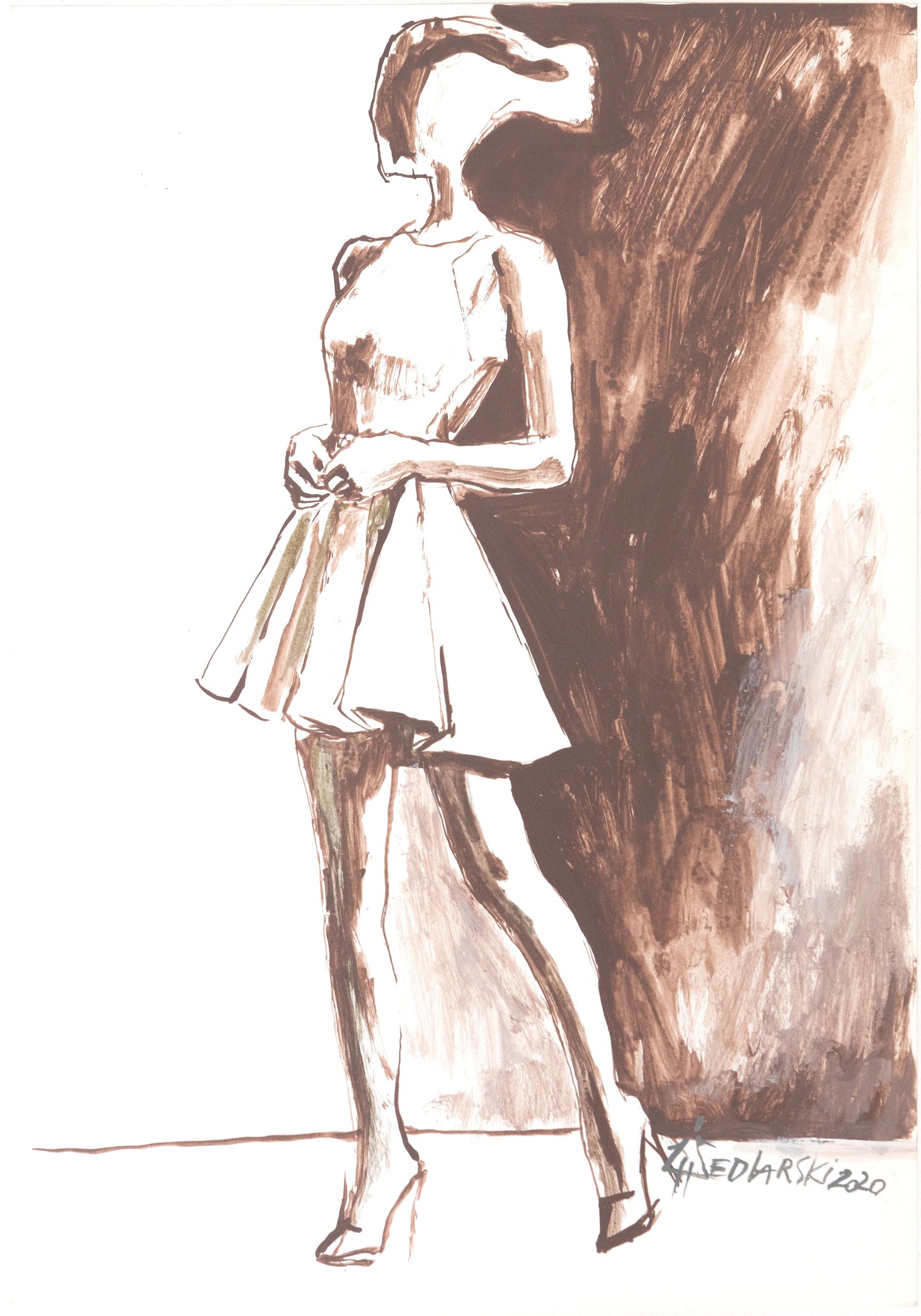 Study for a Dress 45 by Sedlarski – Acrylic on paper, 23×33 cm, unframed