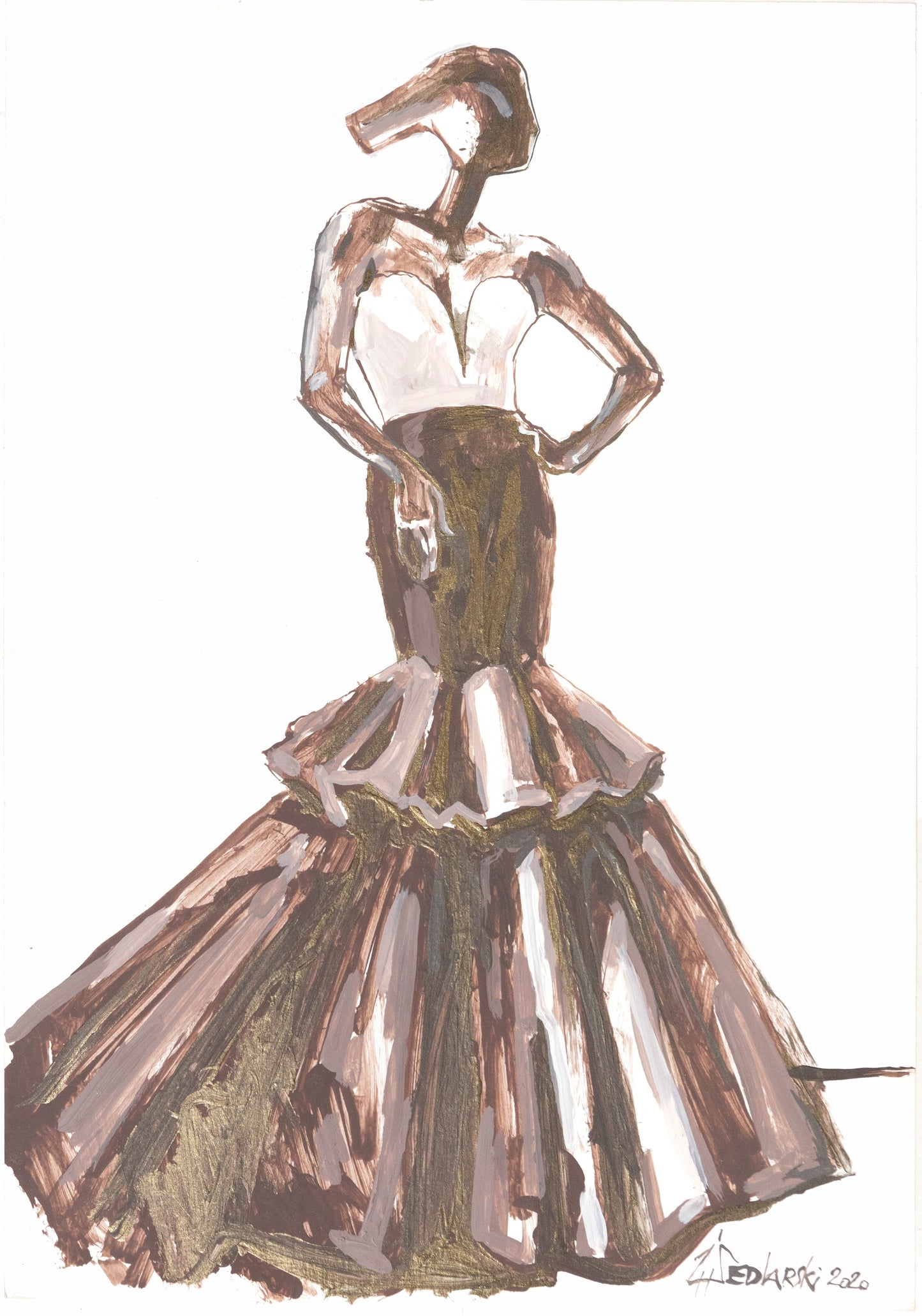 Study for a Dress 46 by Sedlarski – Acrylic on paper, 23×33 cm, unframed