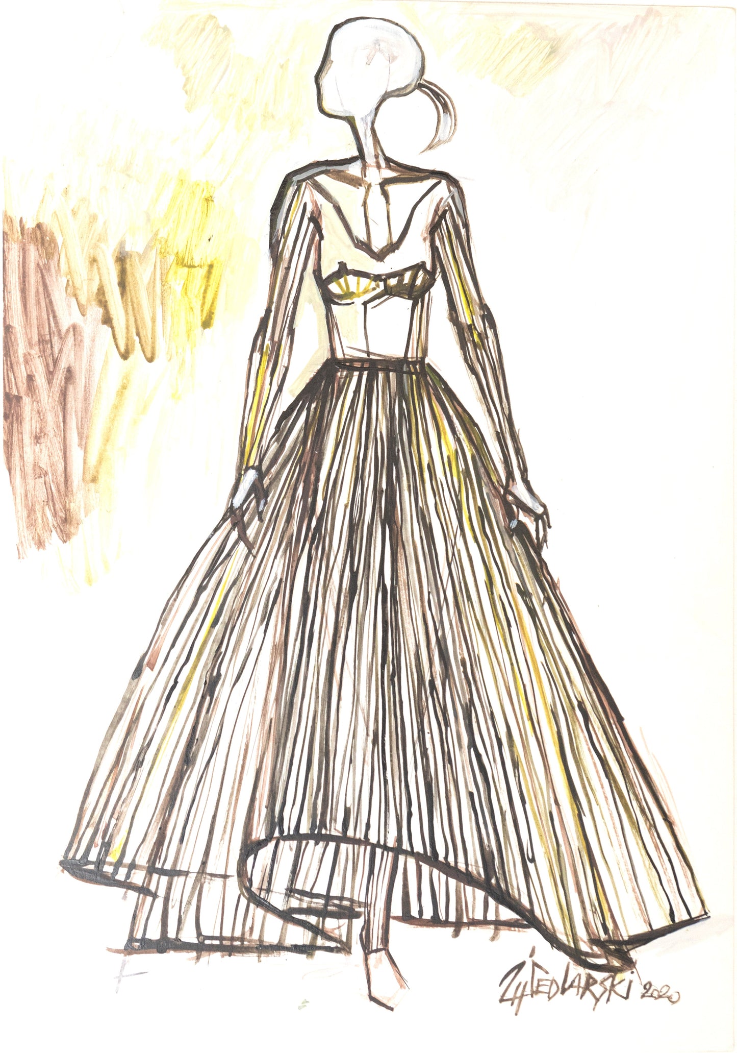 Study for a Dress 50 by Sedlarski – Acrylic on paper, 23×33 cm, unframed