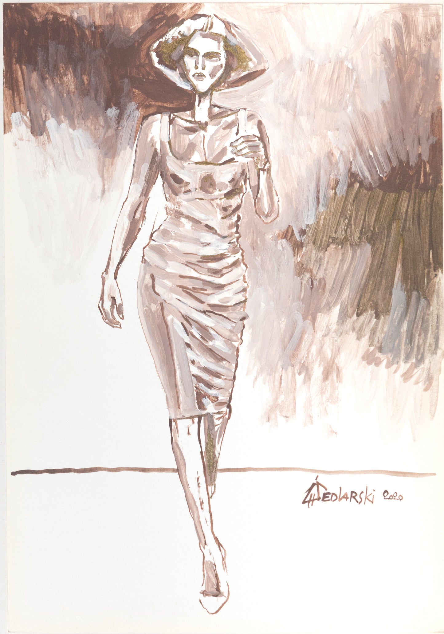 Study for a Dress 51 by Sedlarski – Acrylic on paper, 23×33 cm, unframed