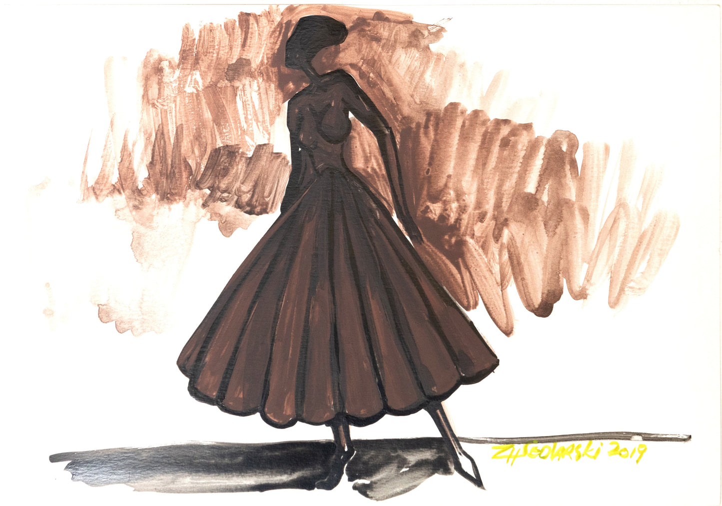Study for a Dress 52 by Sedlarski – Acrylic on paper, 23×33 cm, unframed