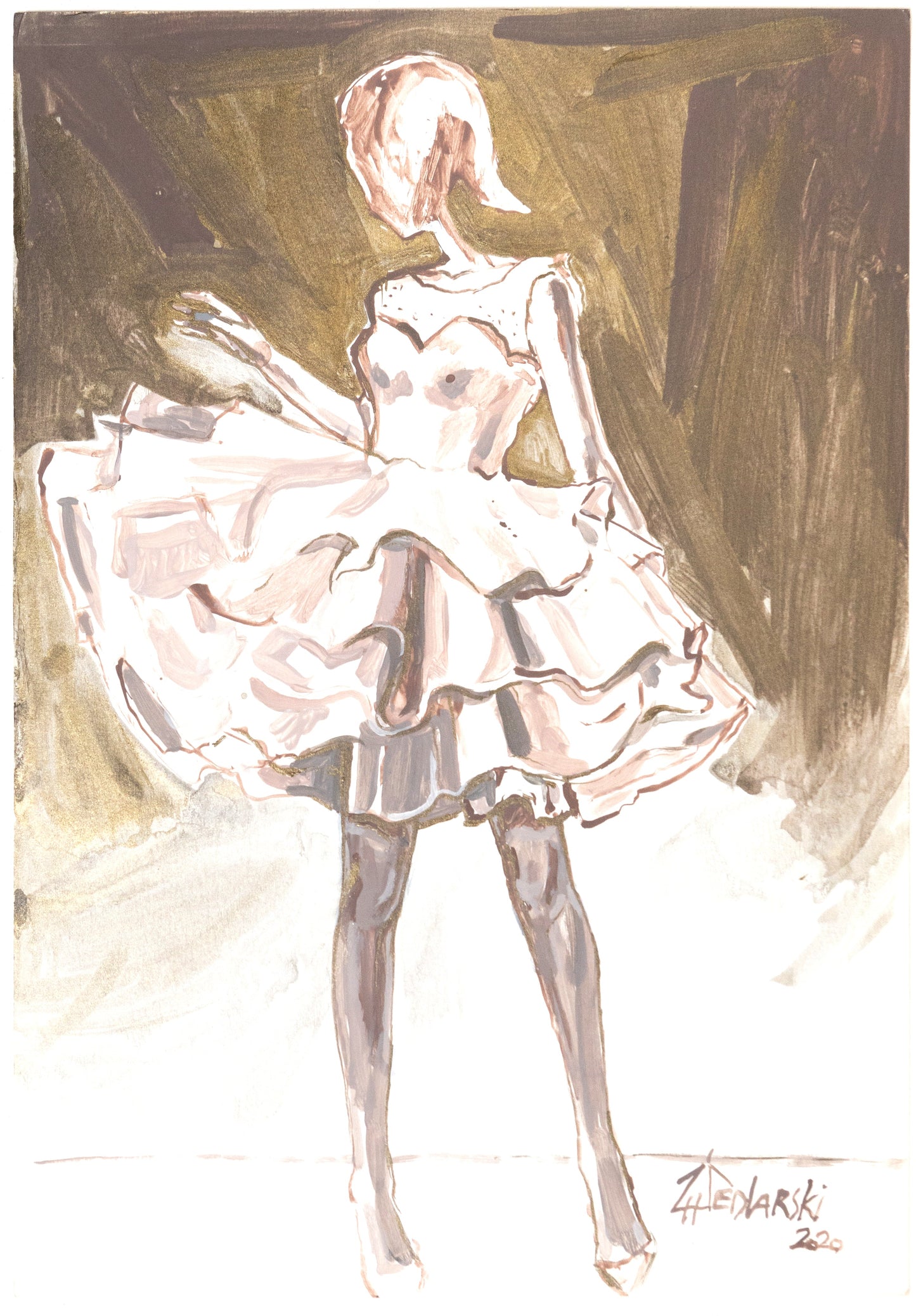 Study for a Dress 54 by Sedlarski – Acrylic on paper, 23×33 cm, unframed