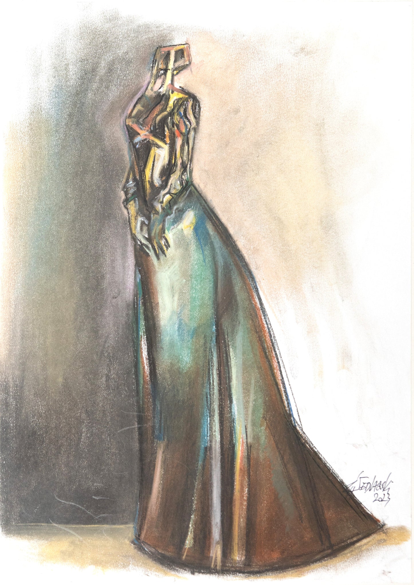 Study for a Dress 86 by Sedlarski – Pastel on paper, 29.7 × 42 cm, unframed