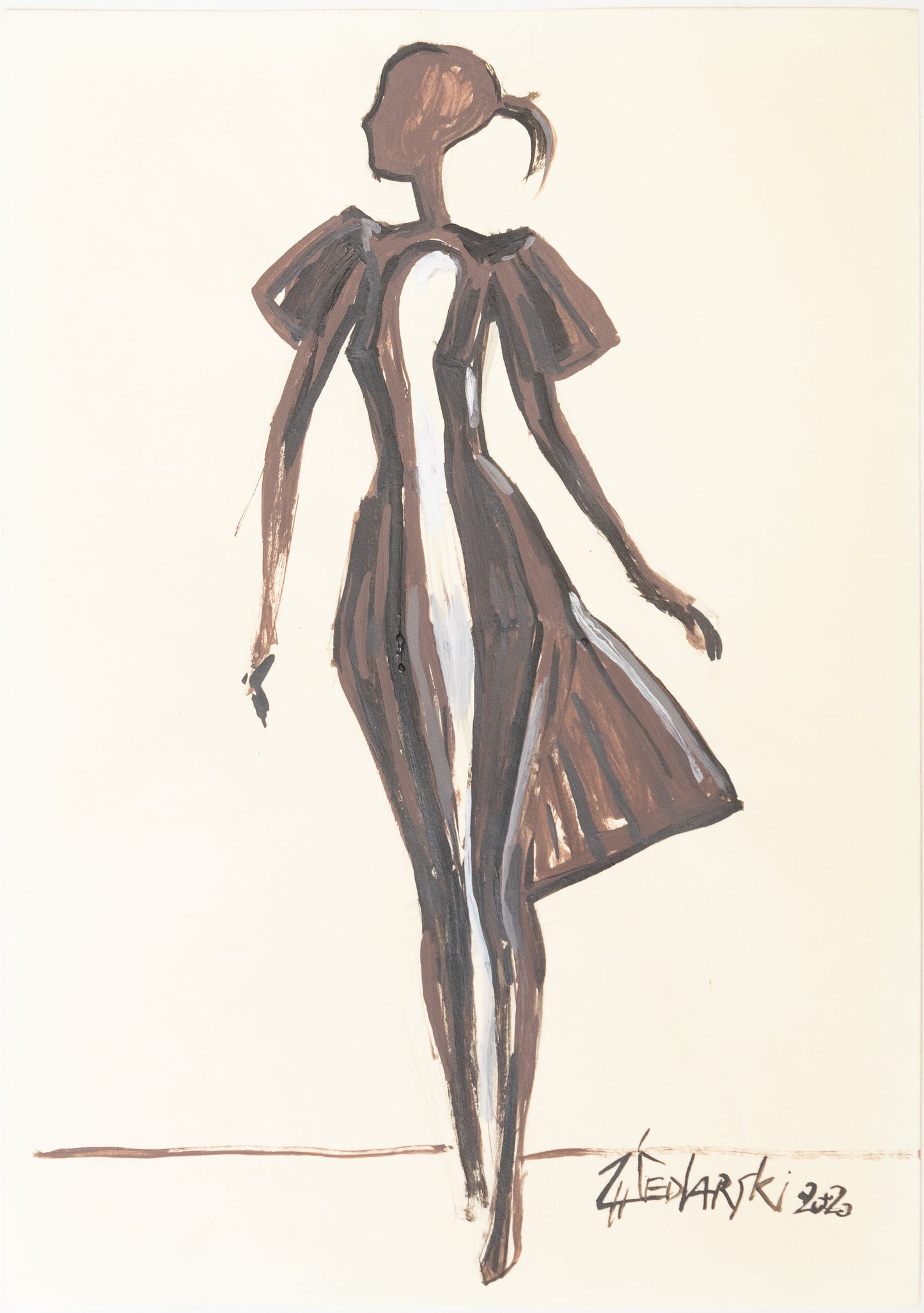 Study for a Dress 9 – Calm ink and watercolor sketch by Sedlarski (2020) on A4 paper
