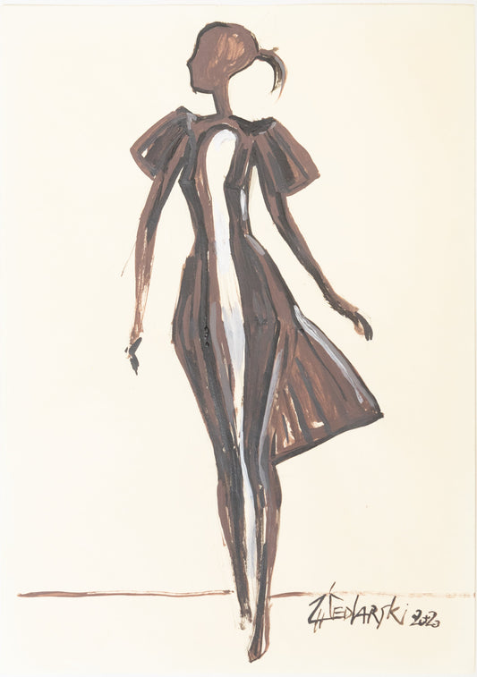 Study for a Dress 9 – Calm ink and watercolor sketch by Sedlarski (2020) on A4 paper