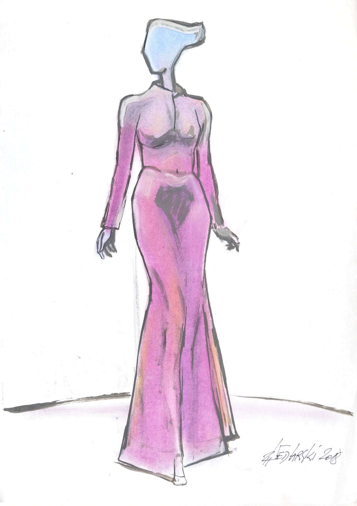 Study for a Dress 96 by Sedlarski – Pastel on paper, 29.7 × 42 cm, unframed