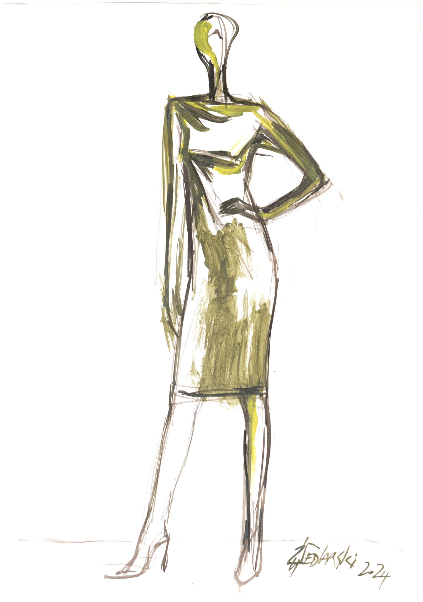 Study for a Dress 57 – Acrylic on paper, 29.7 × 42 cm, unframed, by Sedlarski (2024)