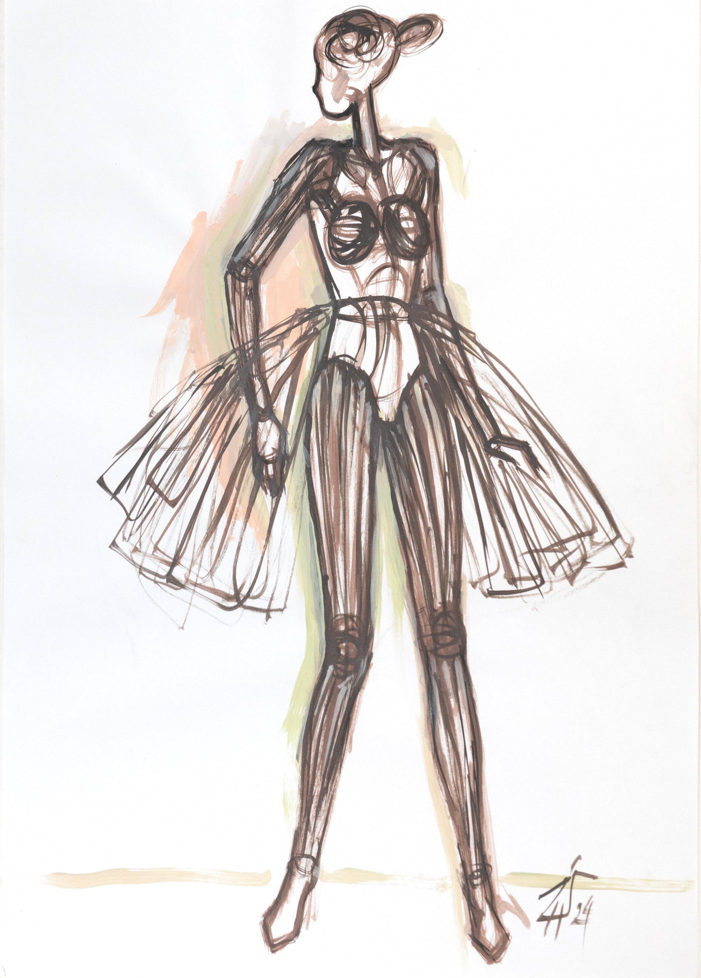 Study for a Dress 74 – Acrylic on paper, 29.7 × 42 cm, unframed, by Sedlarski (2024)