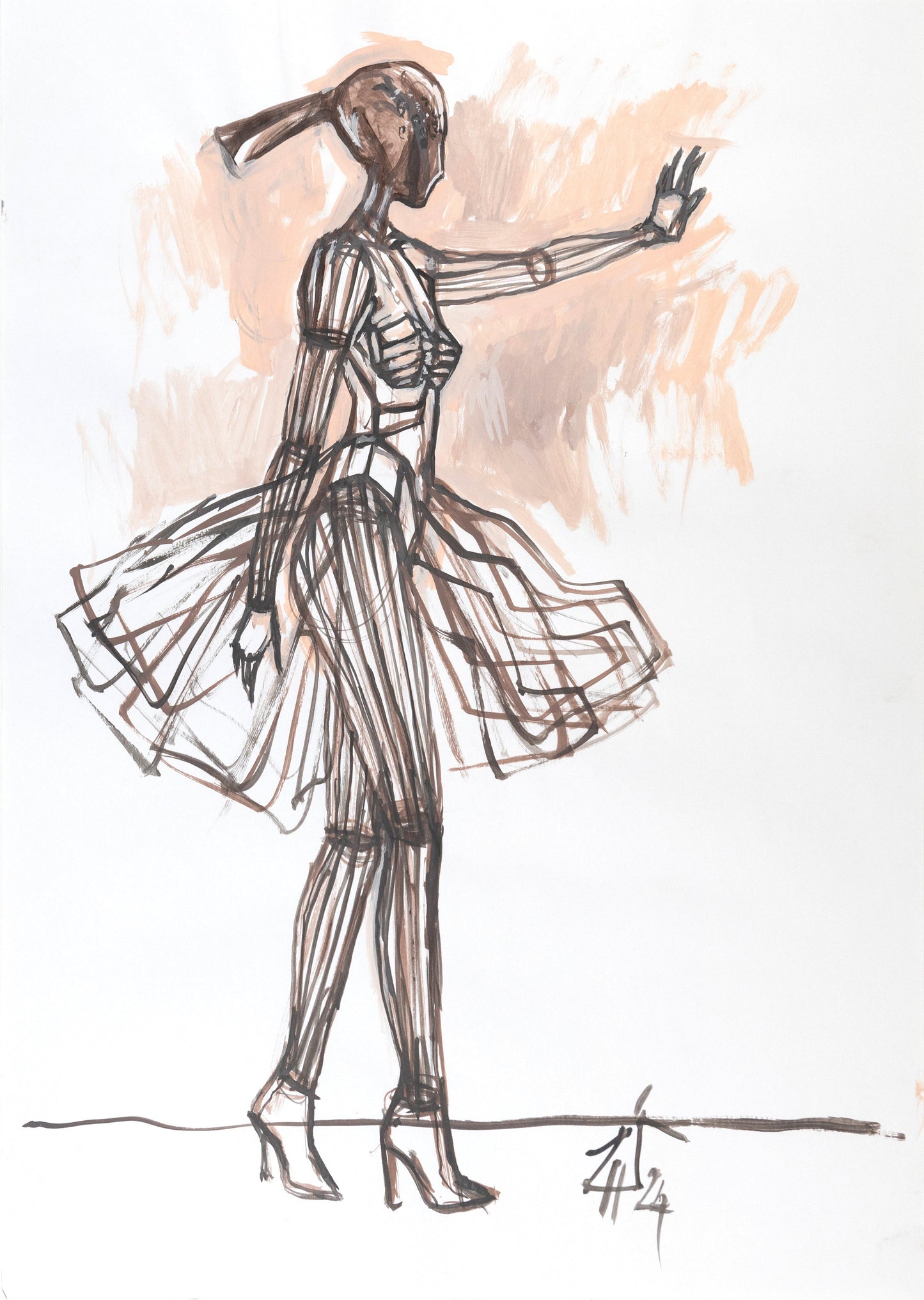 Study for a Dress 76 – Acrylic on paper, 29.7 × 42 cm, unframed, by Sedlarski (2024)