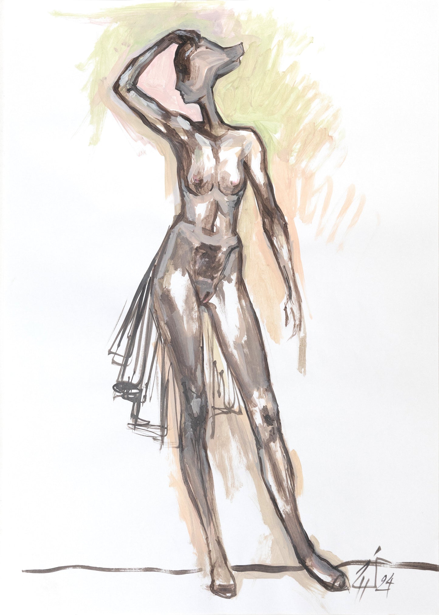 Study for a Dress 77 – Acrylic on paper, 29.7 × 42 cm, unframed, by Sedlarski (2024)