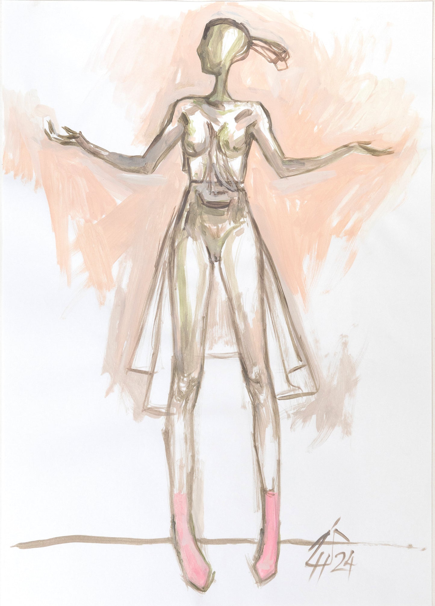 Study for a Dress 71 – Acrylic on paper, 29.7 × 42 cm, unframed, by Sedlarski (2024)