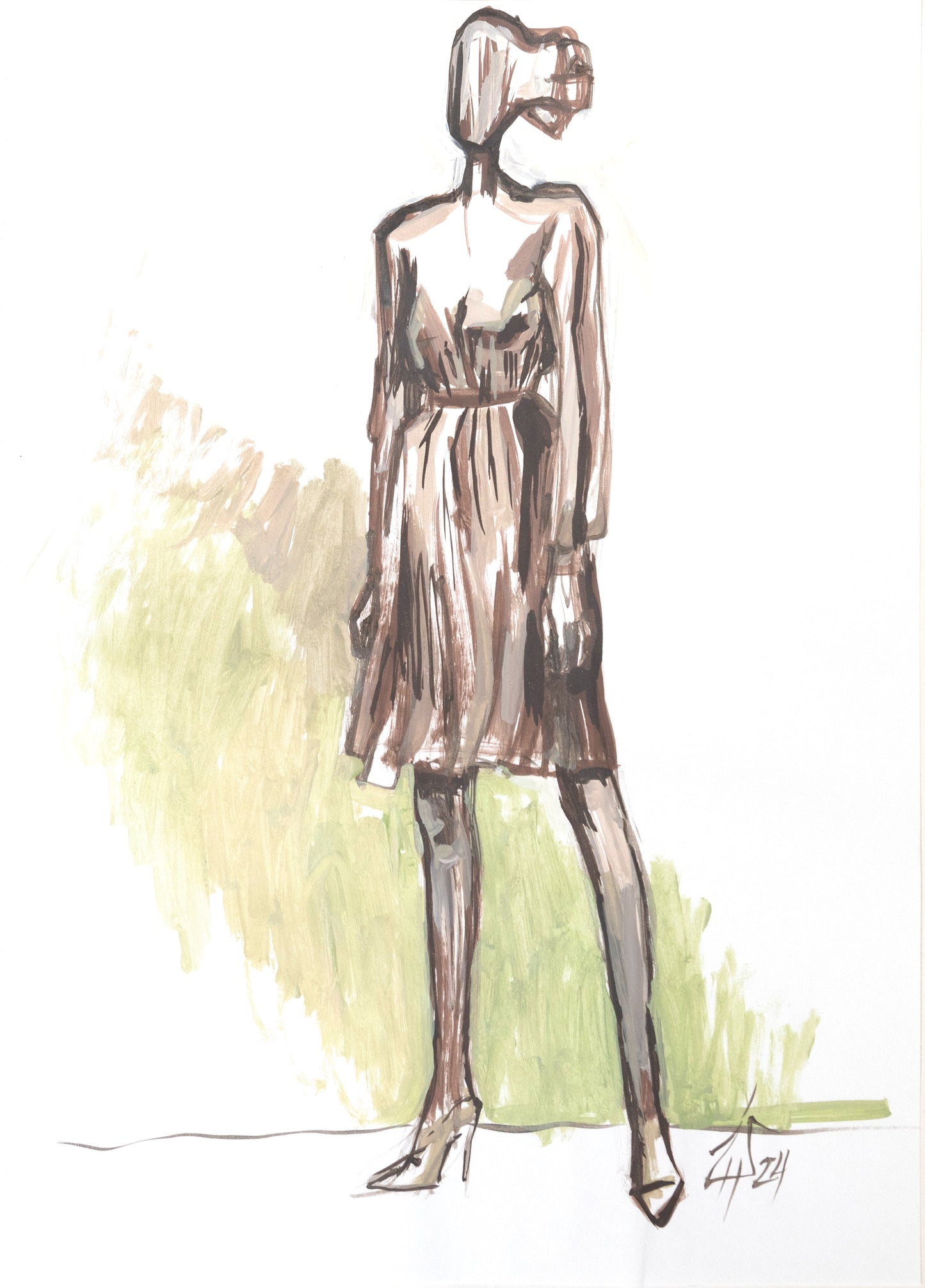 Study for a Dress 65 – Acrylic on paper, 29.7 × 42 cm, unframed, by Sedlarski (2024)