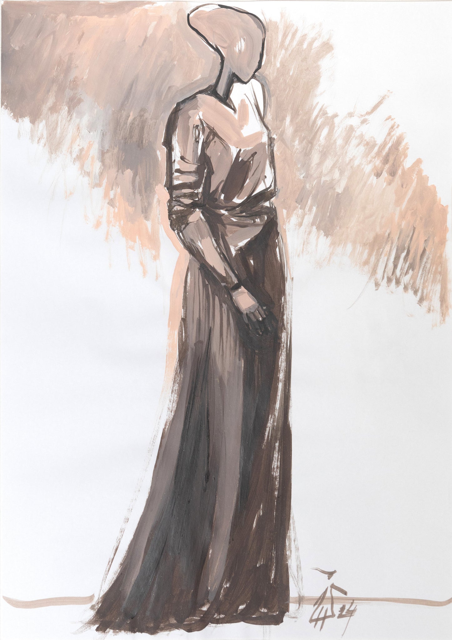 Study for a Dress 72 – Acrylic on paper, 29.7 × 42 cm, unframed, by Sedlarski (2024)